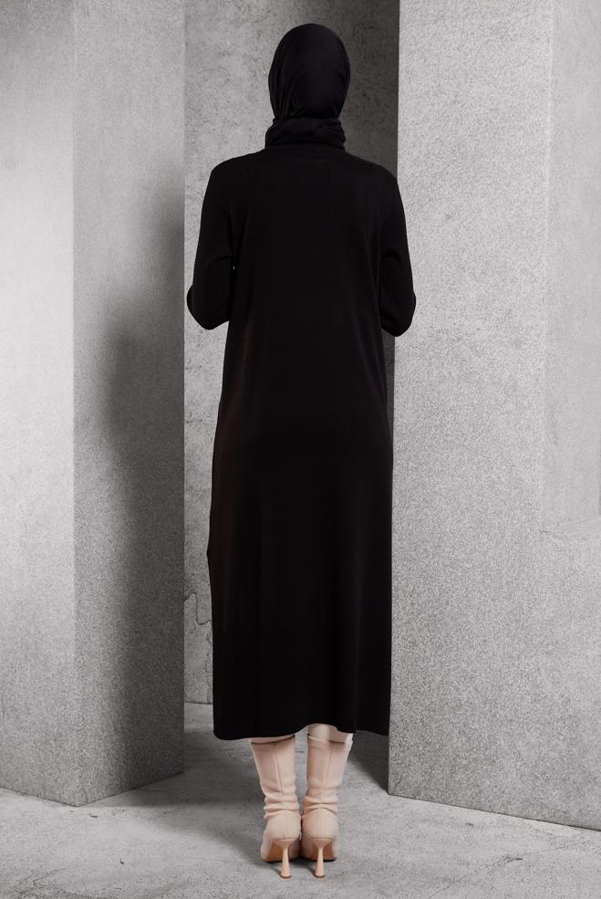 Vêtements hijab NOIR TUNIQUE LONGUE EN MAILLE 44934 - ALVİNA