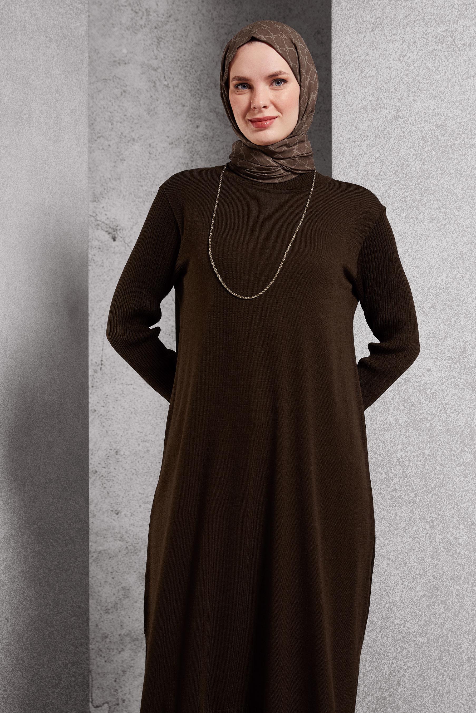 Vêtements hijab BRUN TUNIQUE LONGUE EN MAILLE 44934