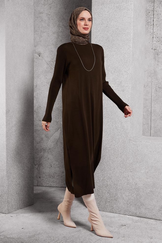 Vêtements hijab BRUN TUNIQUE LONGUE EN MAILLE 44934 - ALVİNA