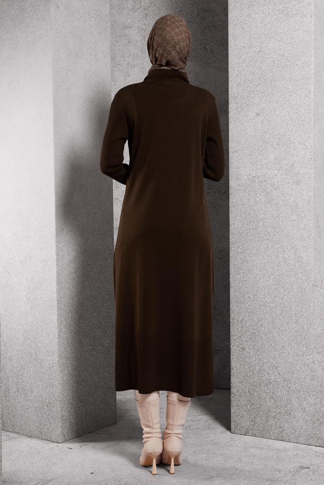 Vêtements hijab BRUN TUNIQUE LONGUE EN MAILLE 44934 - ALVİNA
