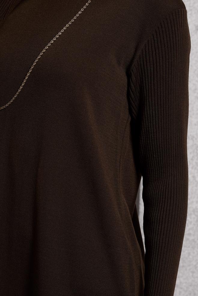 Vêtements hijab BRUN TUNIQUE LONGUE EN MAILLE 44934 - ALVİNA