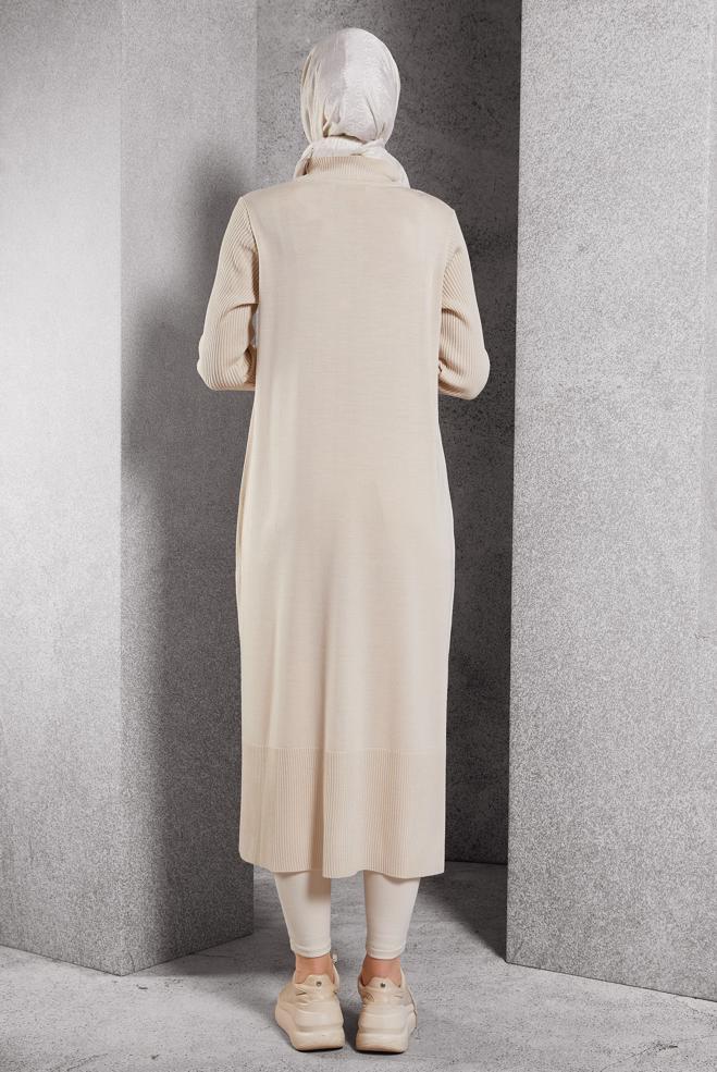 Vêtements hijab BEIGE TUNIQUE LONGUE EN MAILLE 44934 - ALVİNA