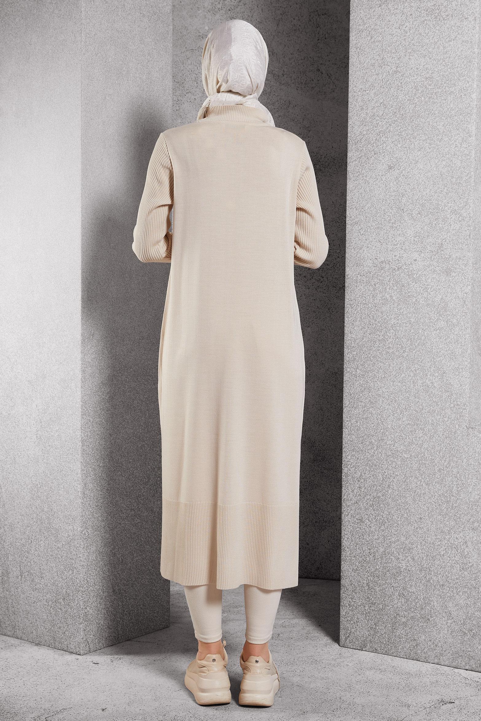 Vêtements hijab BEIGE TUNIQUE LONGUE EN MAILLE 44934