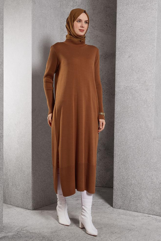 Vêtements hijab ORANGE TUNIQUE LONGUE EN MAILLE 44934 - ALVİNA