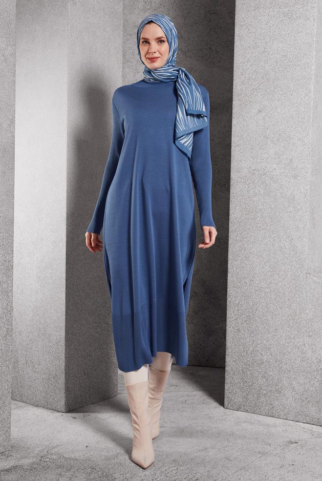 Vêtements hijab BLEU TUNIQUE LONGUE EN MAILLE 44934 - ALVİNA