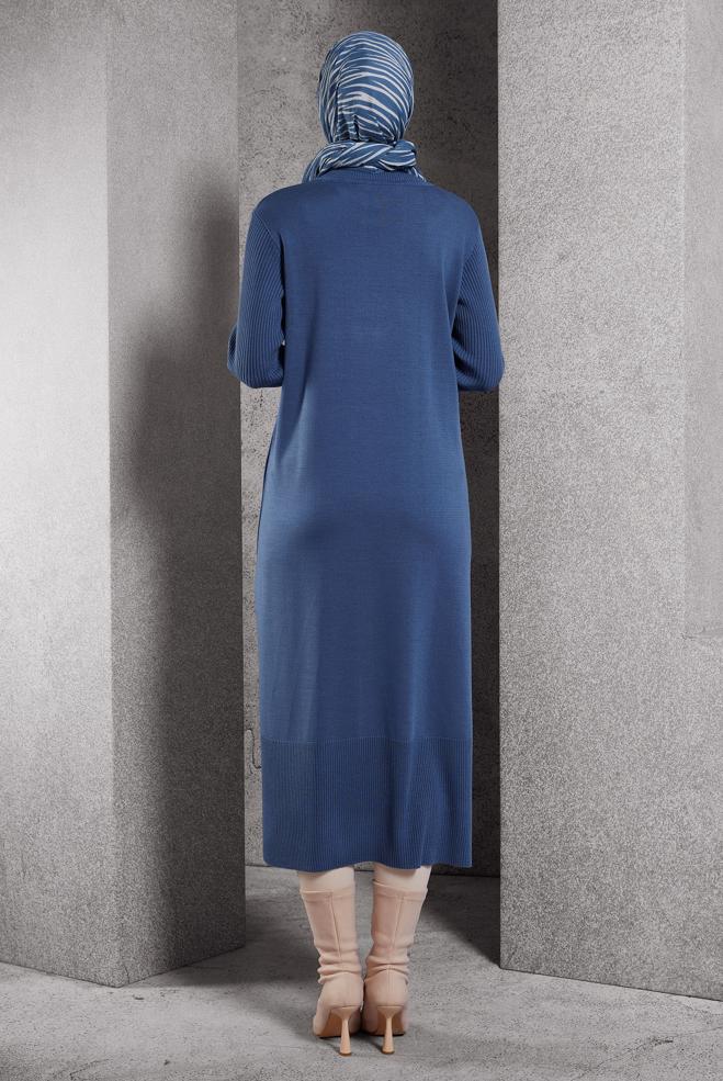 Vêtements hijab BLEU TUNIQUE LONGUE EN MAILLE 44934 - ALVİNA