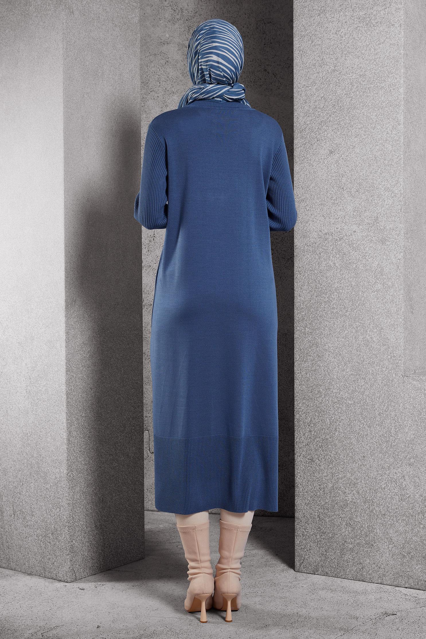 Vêtements hijab BLEU TUNIQUE LONGUE EN MAILLE 44934