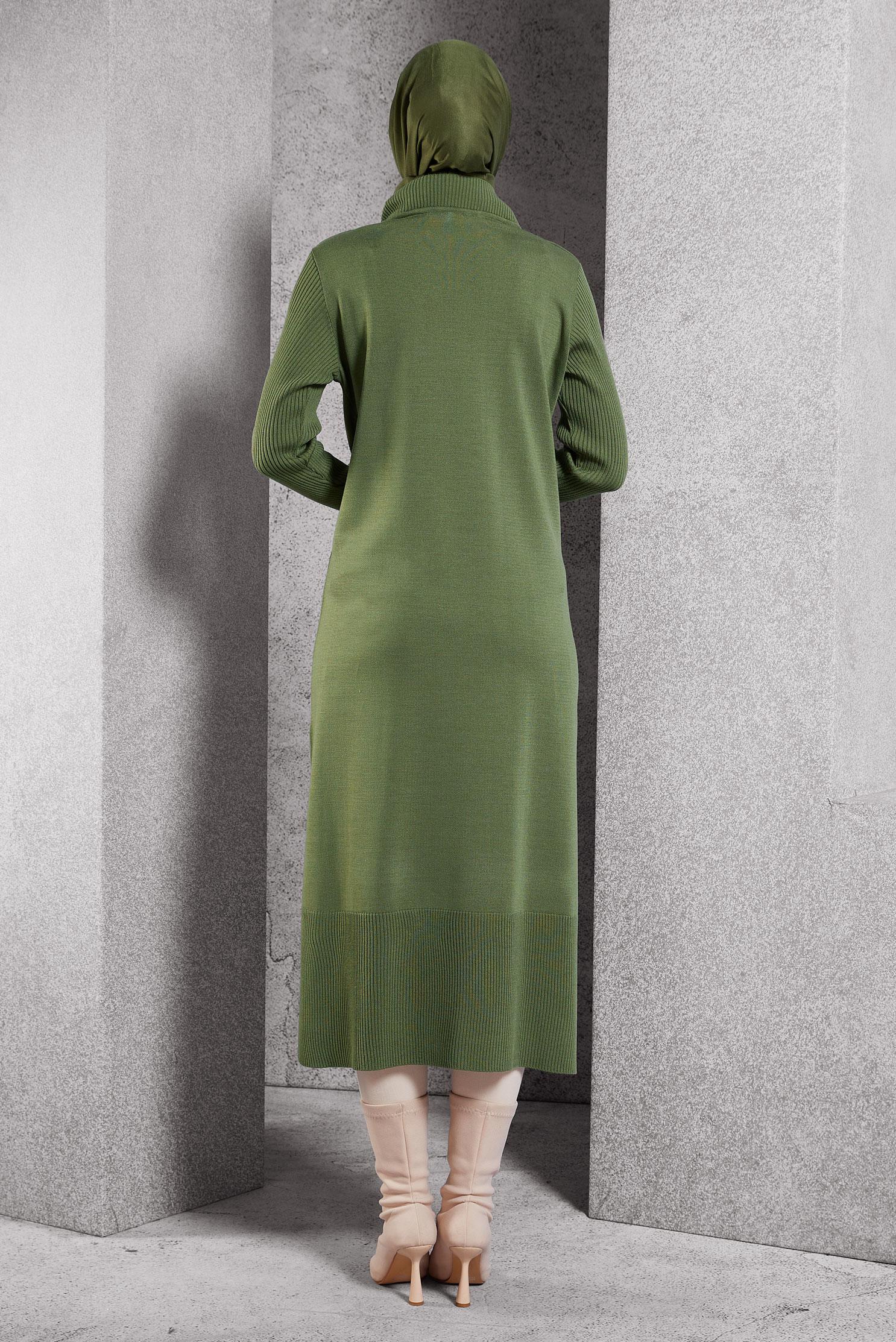 Tesettür giyim YEŞİL UZUN TRİKO TUNİK 44934