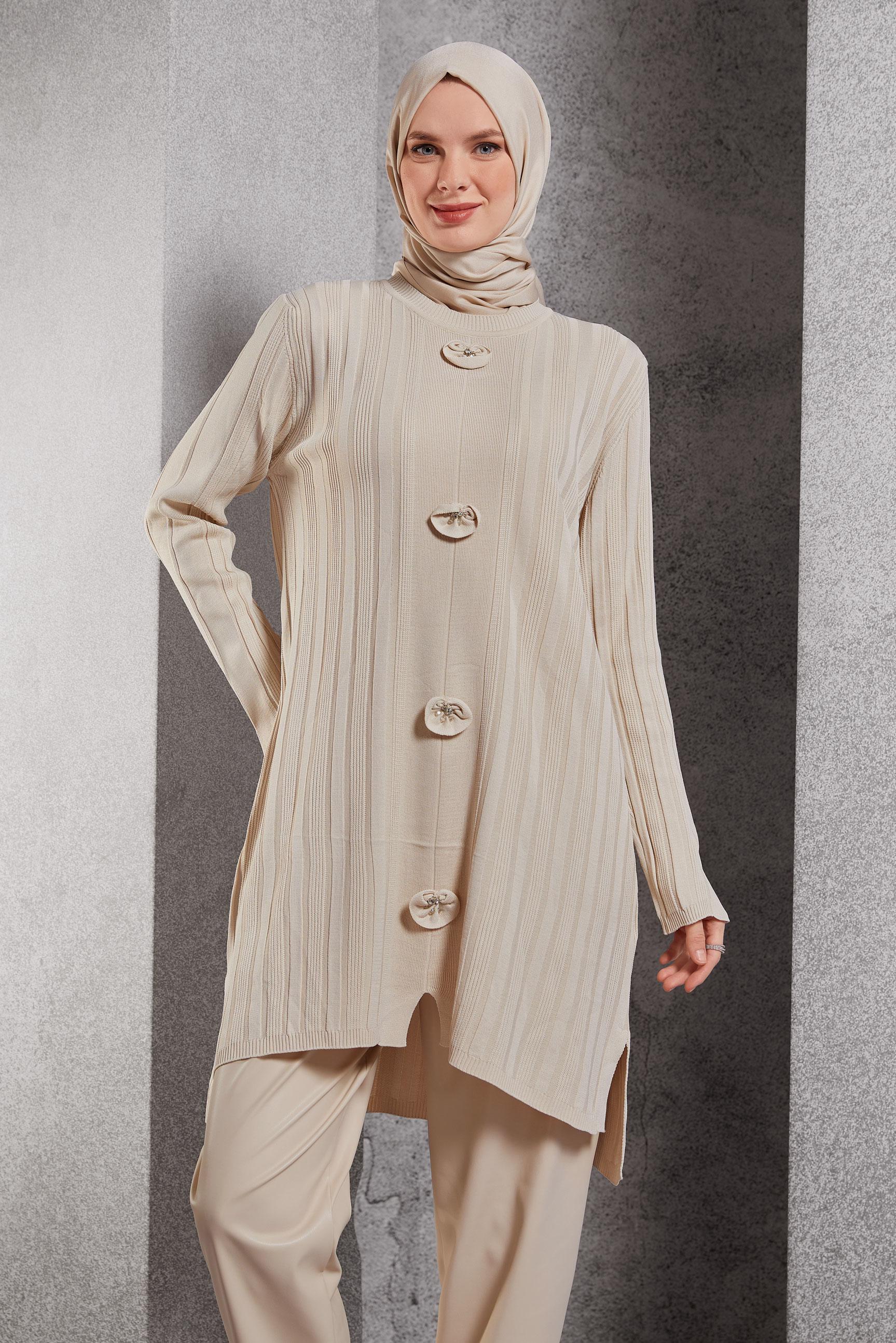 Hijab clothing BEIGE KNITWEAR TUNIC 44961
