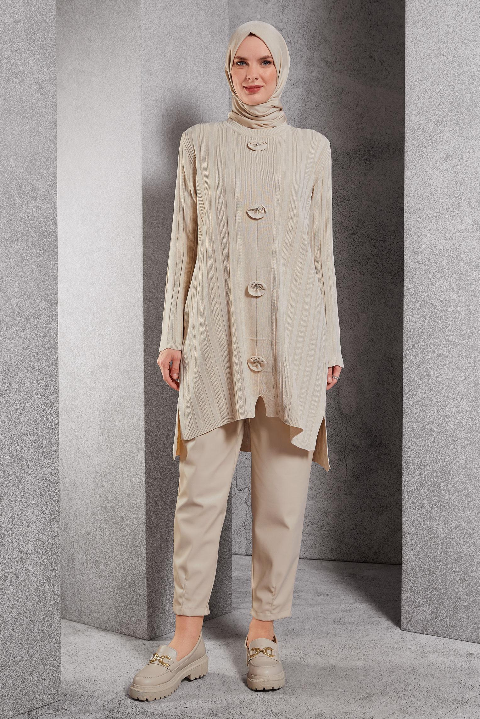 Hijab clothing BEIGE KNITWEAR TUNIC 44961