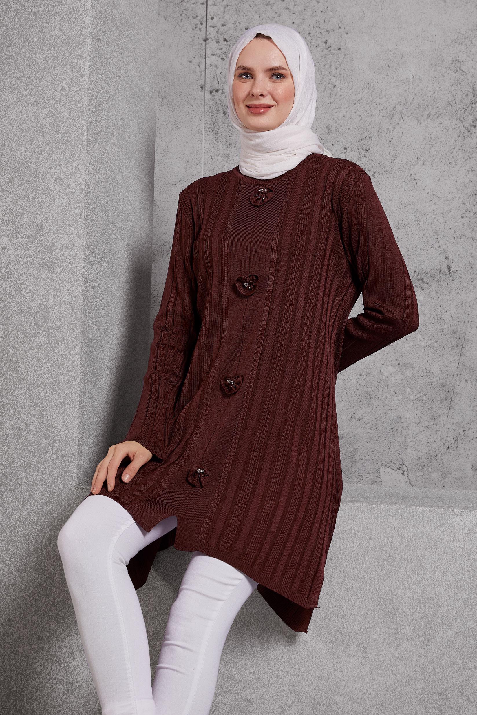 Tesettür giyim KAHVE TRİKO TUNİK 44961