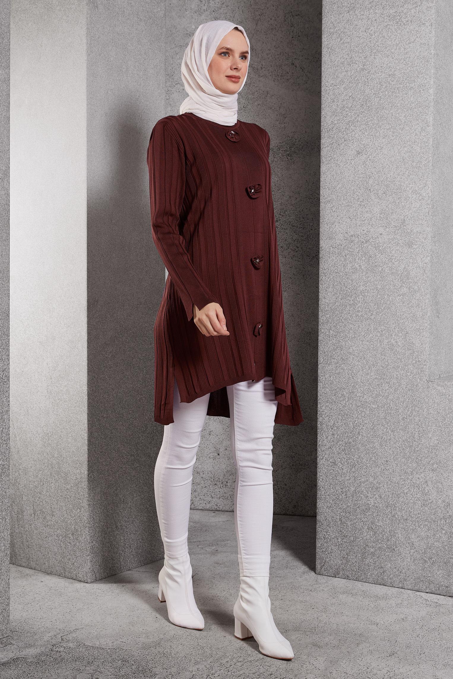 Tesettür giyim KAHVE TRİKO TUNİK 44961