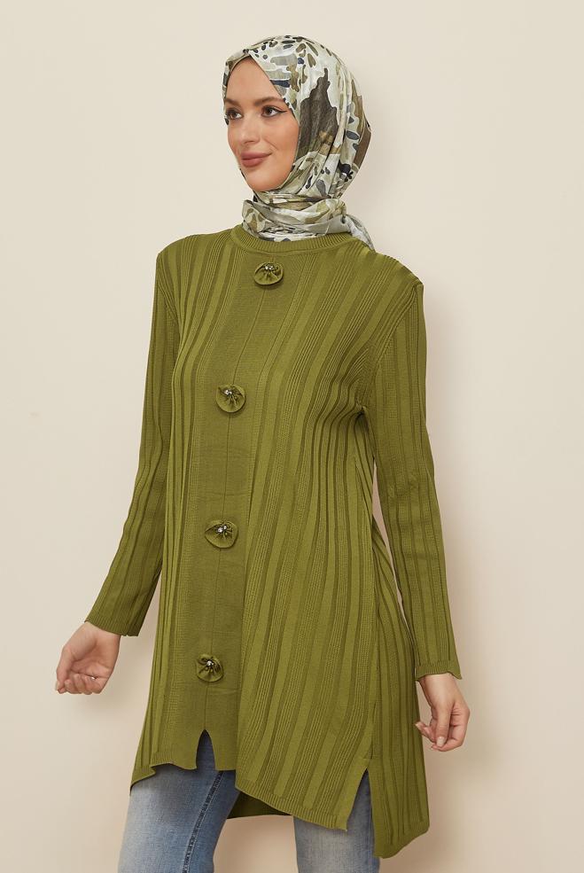 Vêtements hijab VERT TUNIQUE EN TRICOT 44961 - ALVİNA