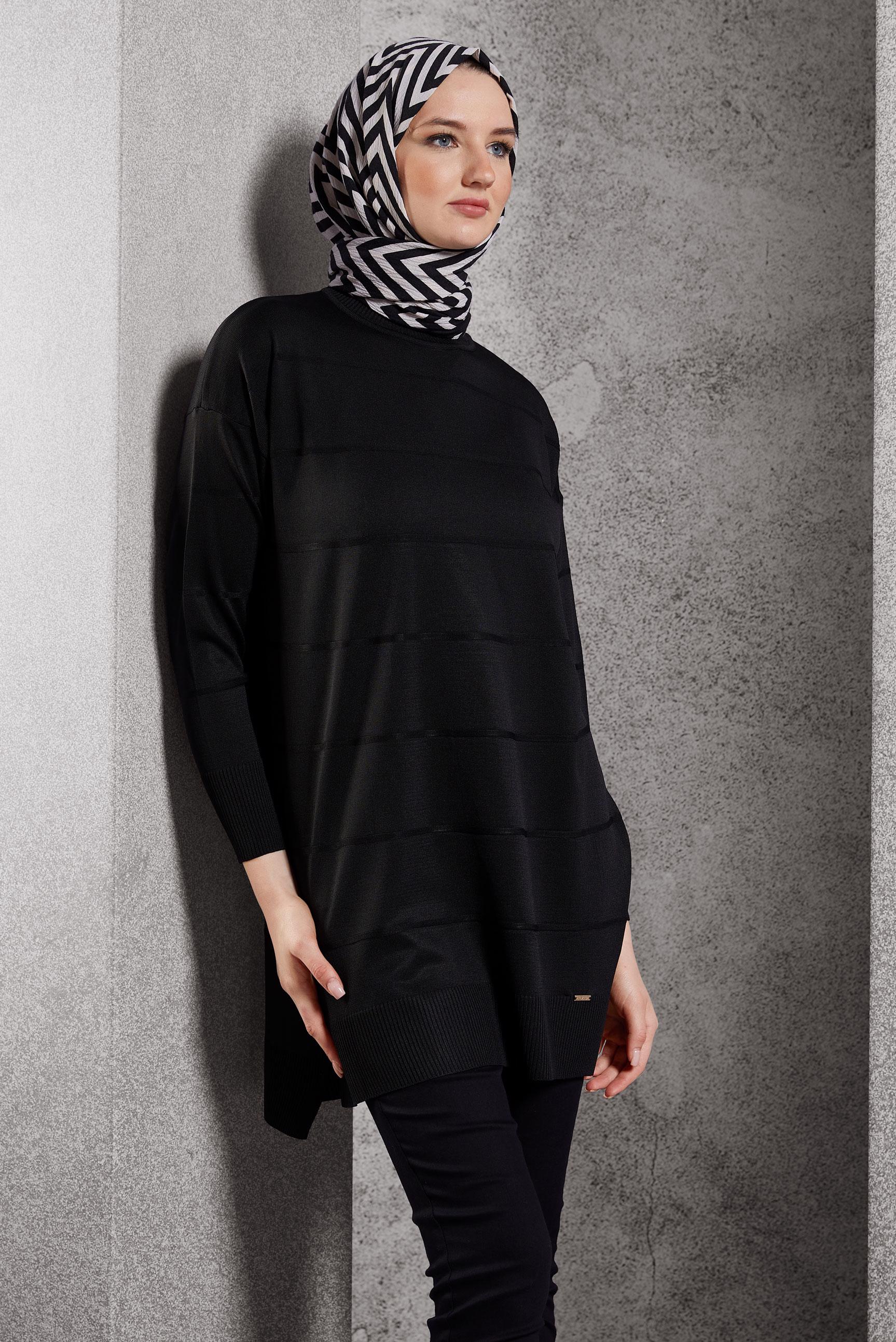 Tesettür giyim SİYAH DÜZ TRİKO TUNİK 44975