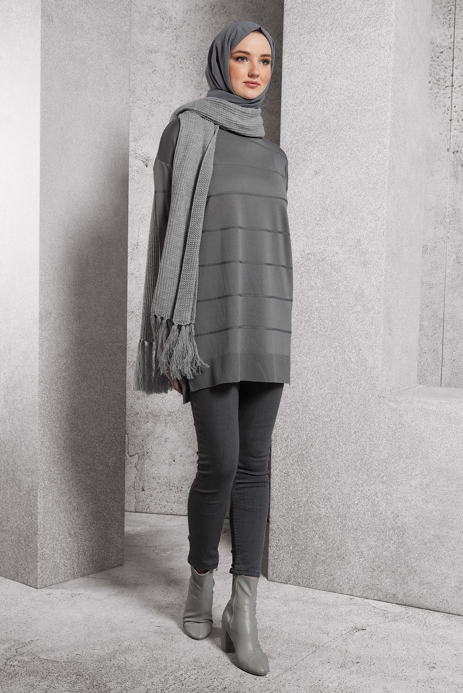 Tesettür giyim GRİ DÜZ TRİKO TUNİK 44975