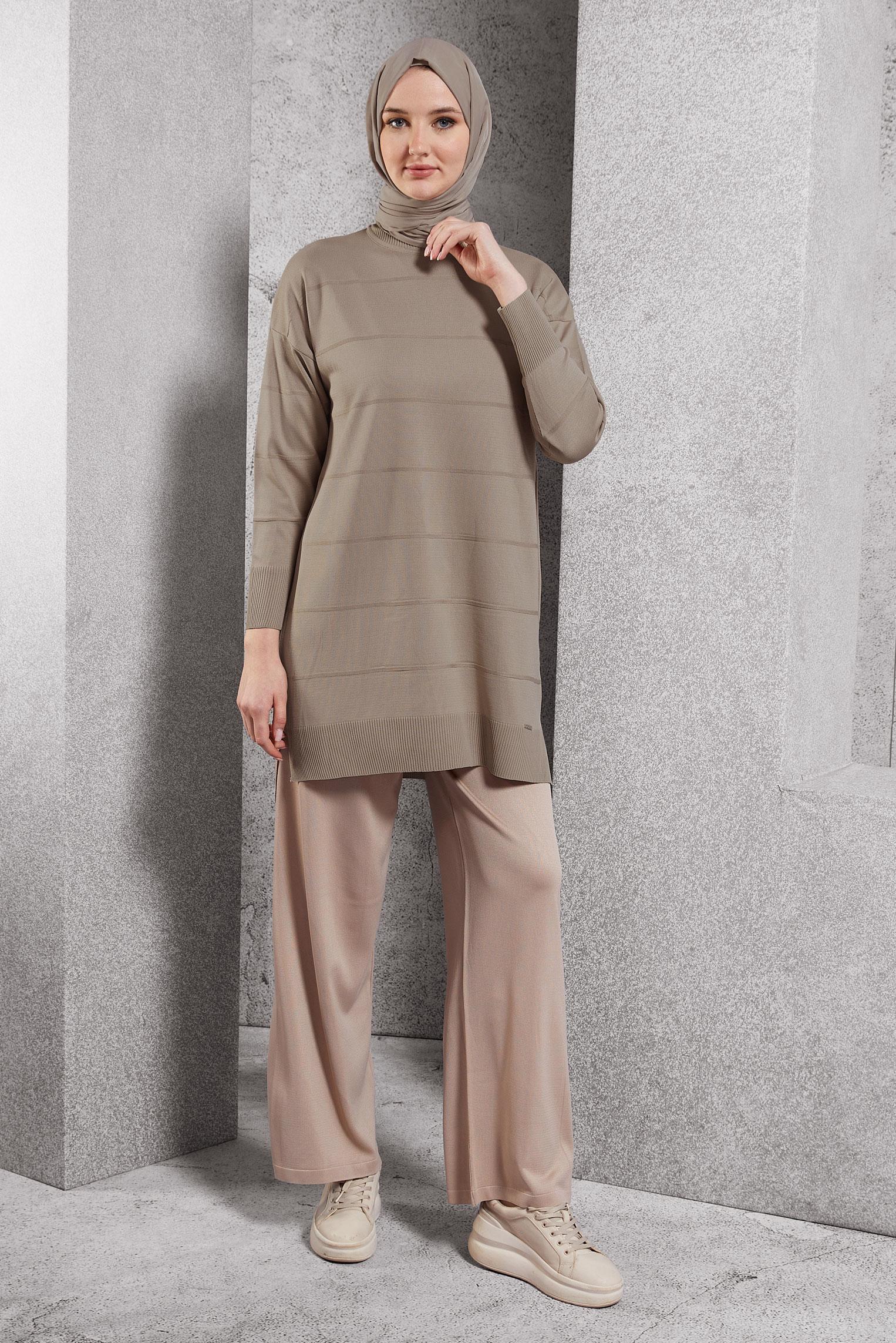 Tesettür giyim BEJ DÜZ TRİKO TUNİK 44975