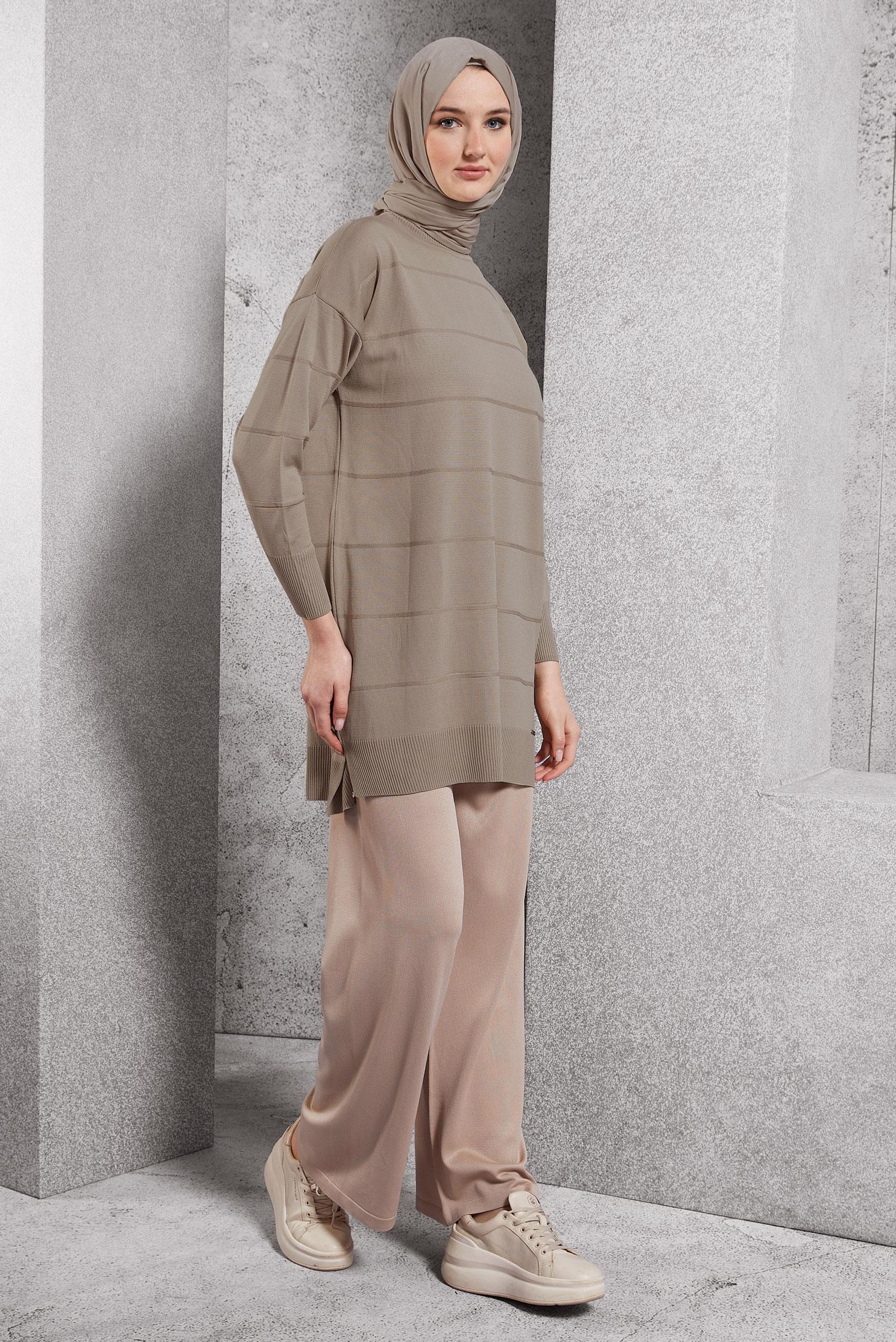 Tesettür giyim BEJ DÜZ TRİKO TUNİK 44975