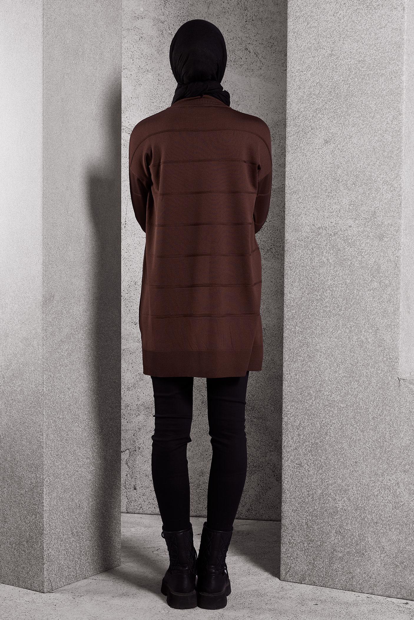 Tesettür giyim KAHVE DÜZ TRİKO TUNİK 44975