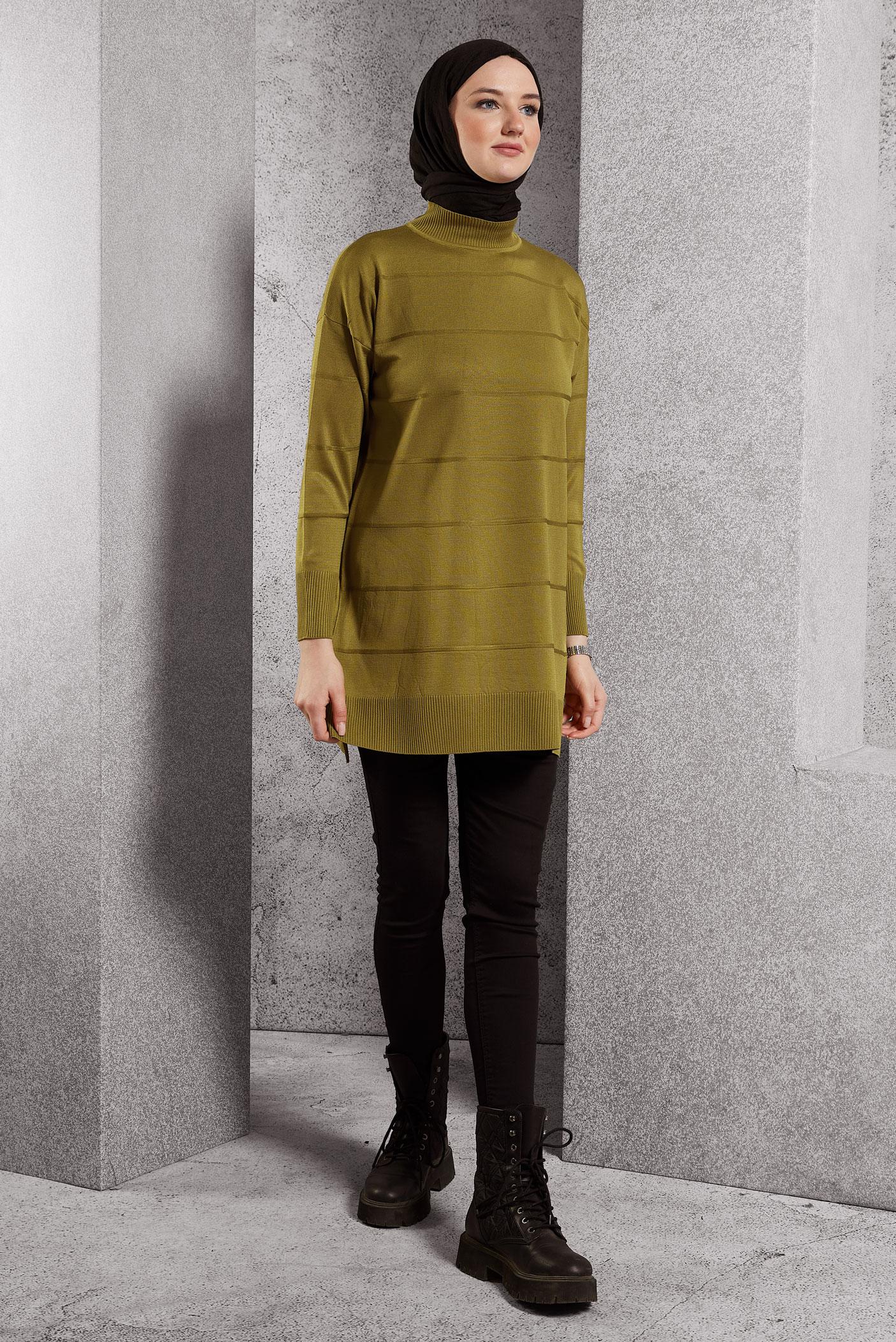 Tesettür giyim YEŞİL DÜZ TRİKO TUNİK 44975