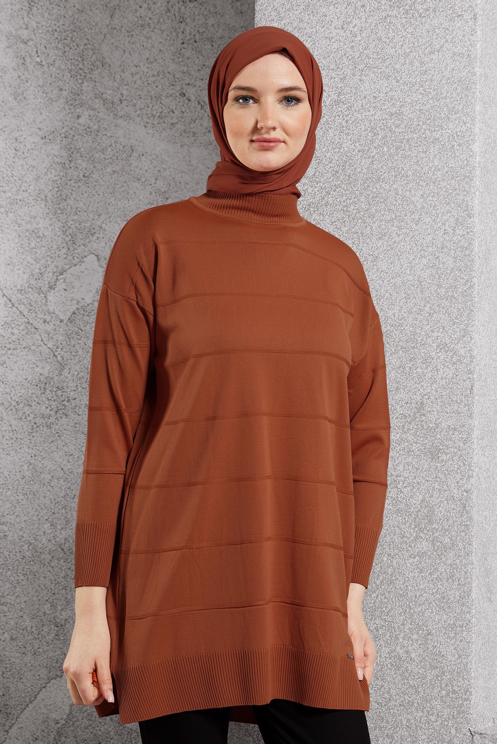 Tesettür giyim TURUNCU DÜZ TRİKO TUNİK 44975