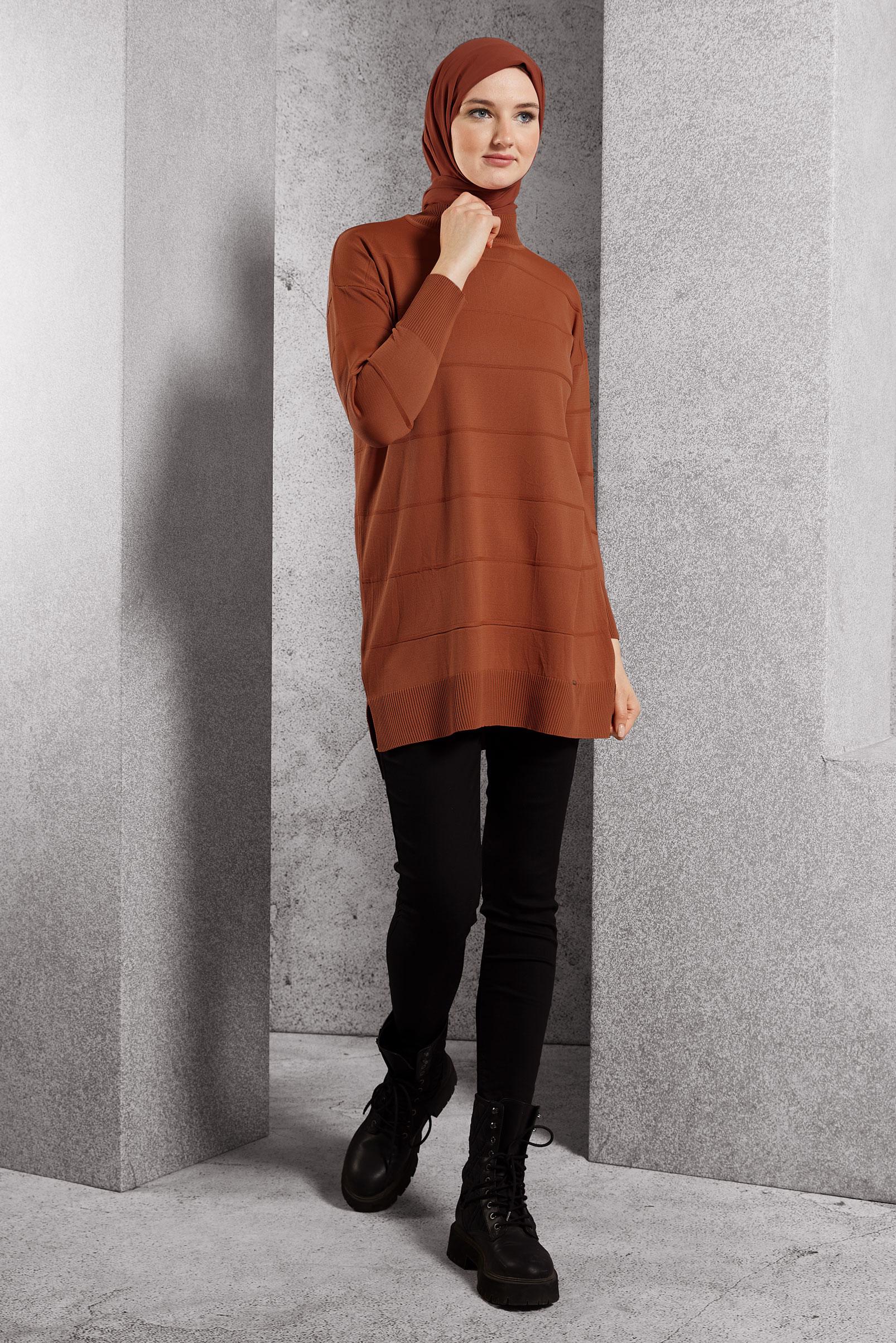 Tesettür giyim TURUNCU DÜZ TRİKO TUNİK 44975