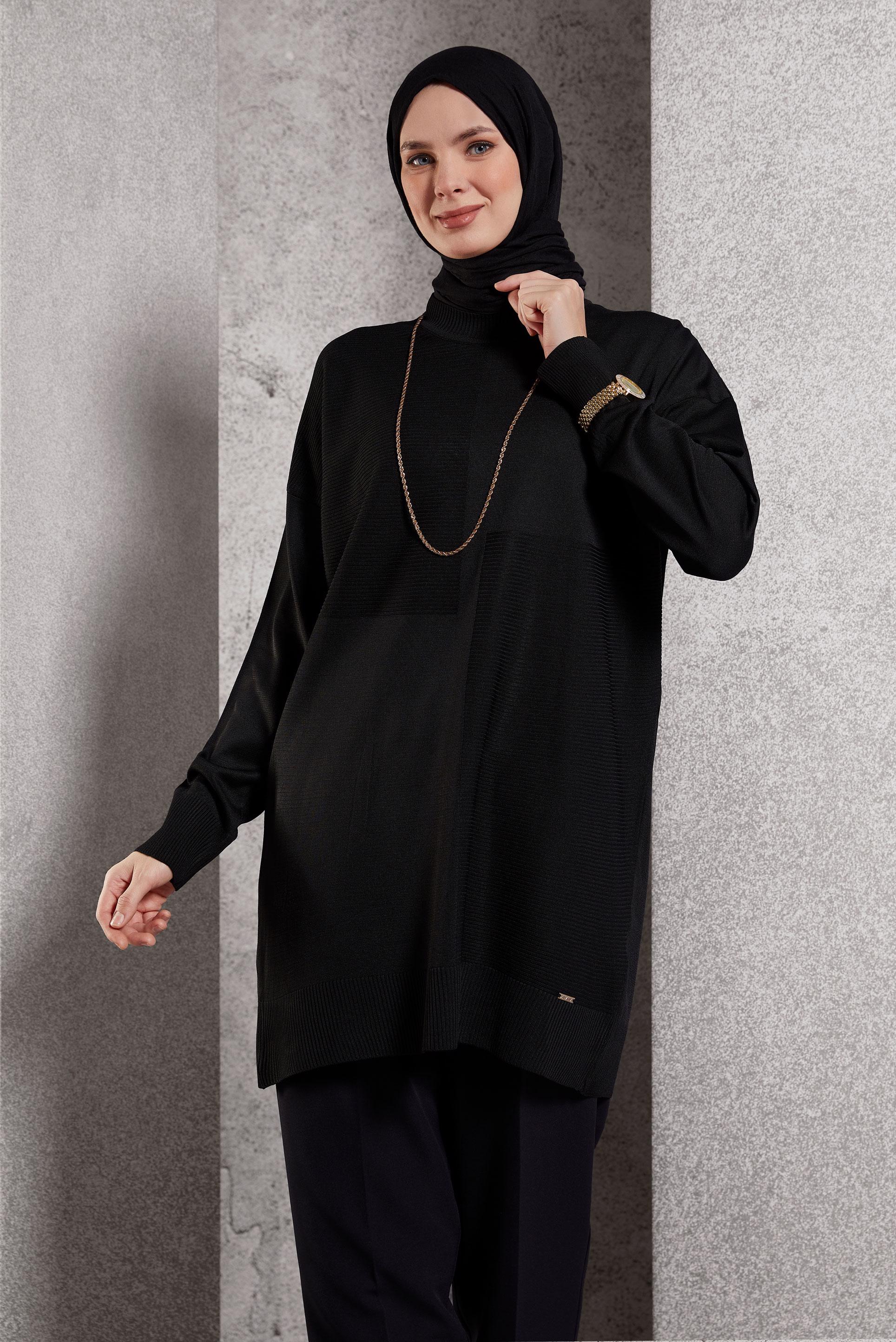 Tesettür giyim SİYAH TRİKO TUNİK 44976