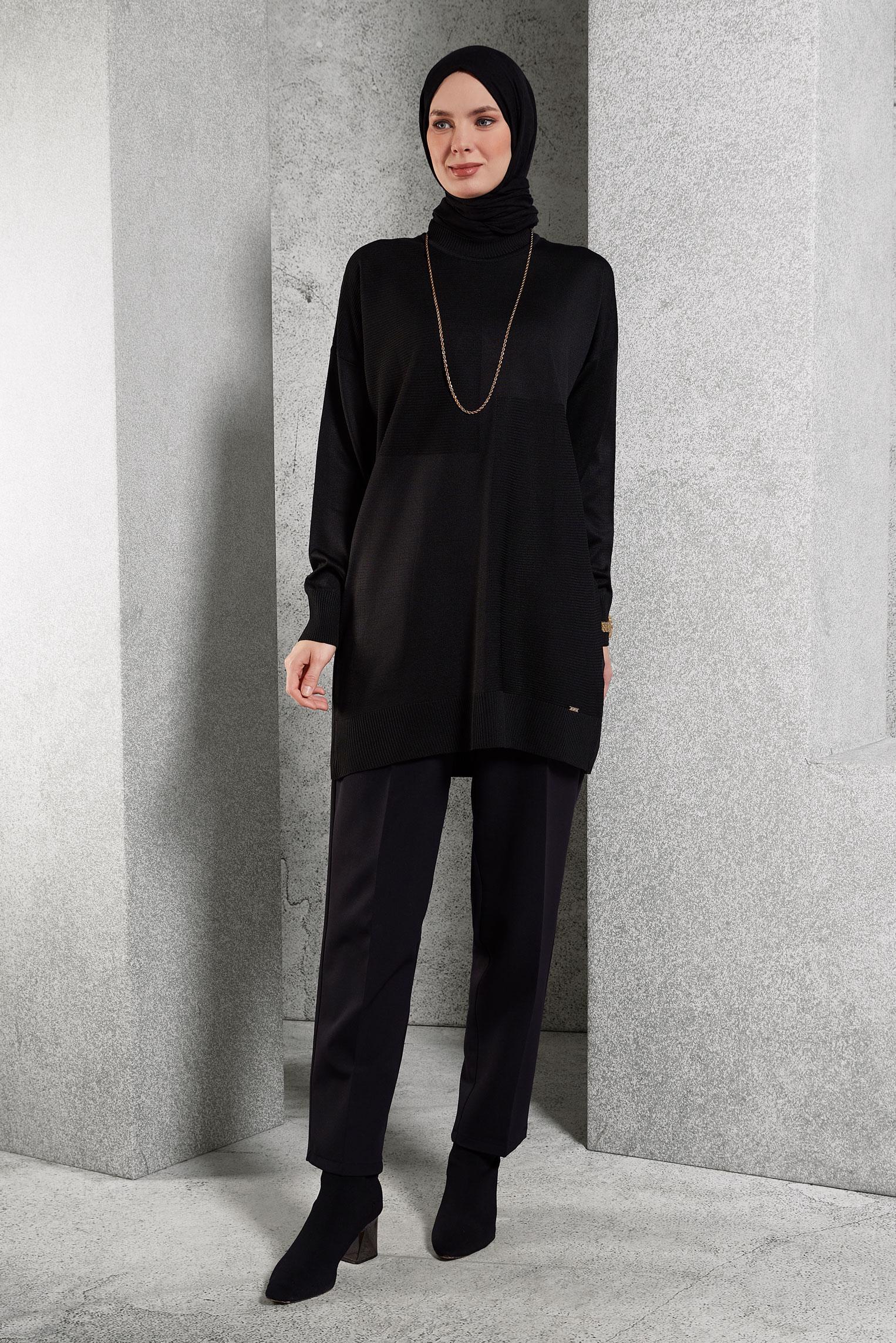 Tesettür giyim SİYAH TRİKO TUNİK 44976
