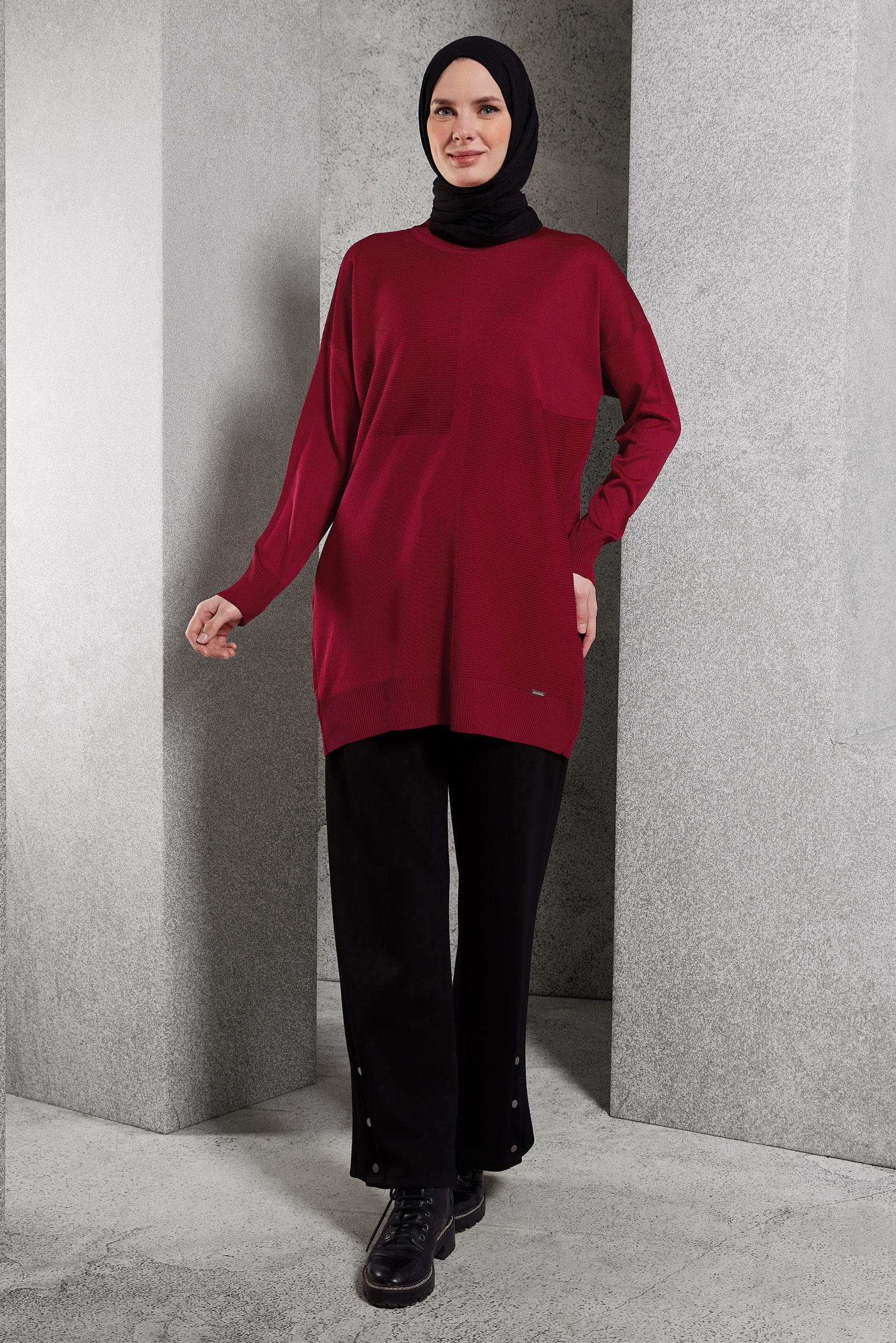 Tesettür giyim KIRMIZI TRİKO TUNİK 44976