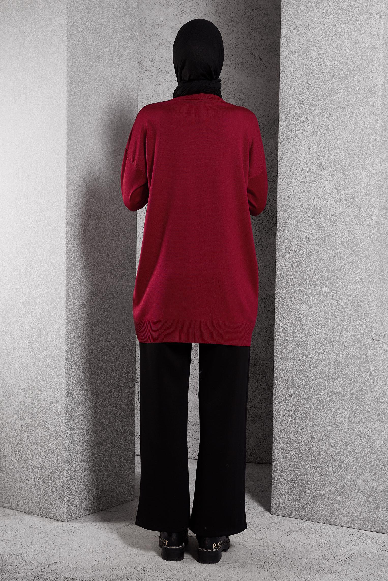 Tesettür giyim KIRMIZI TRİKO TUNİK 44976