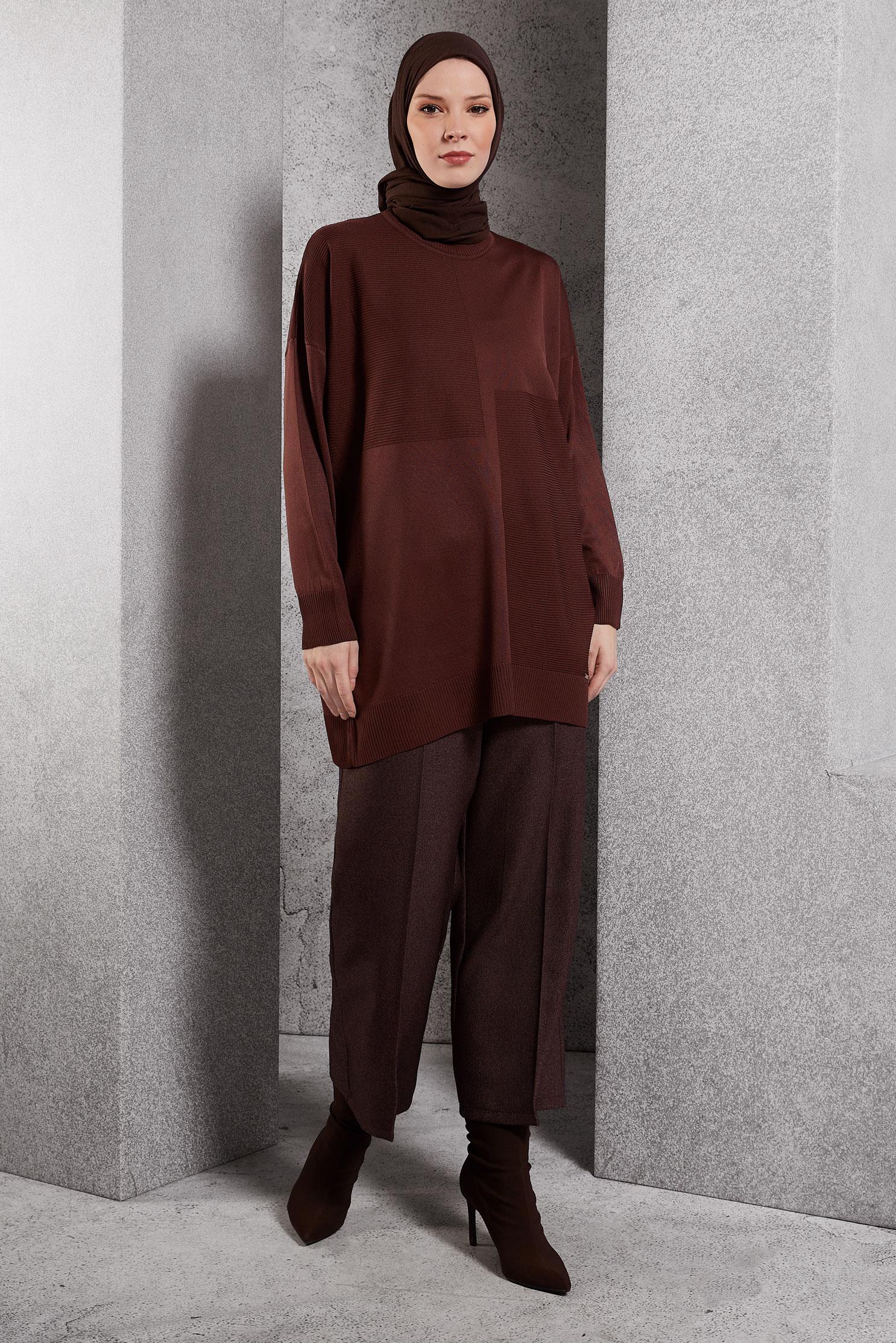Tesettür giyim KAHVE TRİKO TUNİK 44976