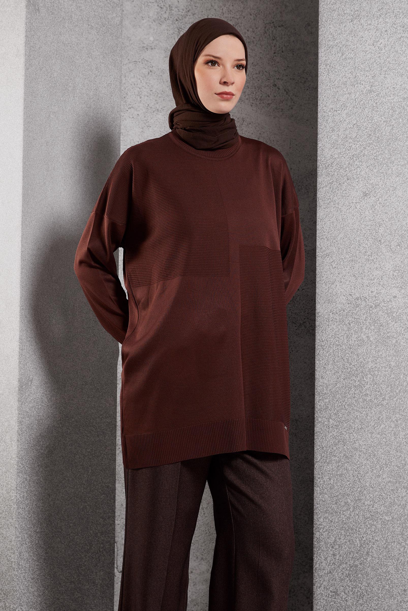 Tesettür giyim KAHVE TRİKO TUNİK 44976