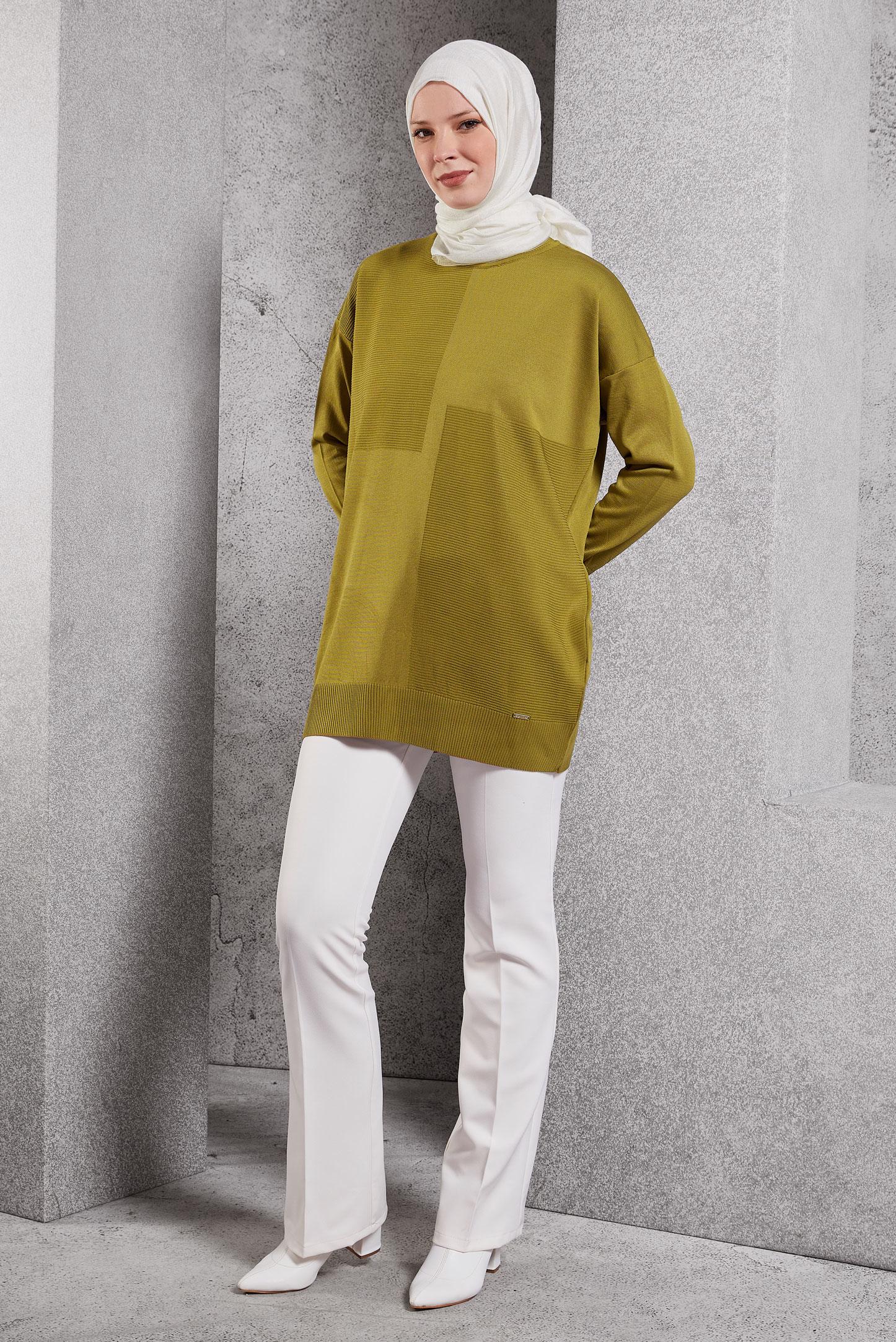 Tesettür giyim YEŞİL TRİKO TUNİK 44976