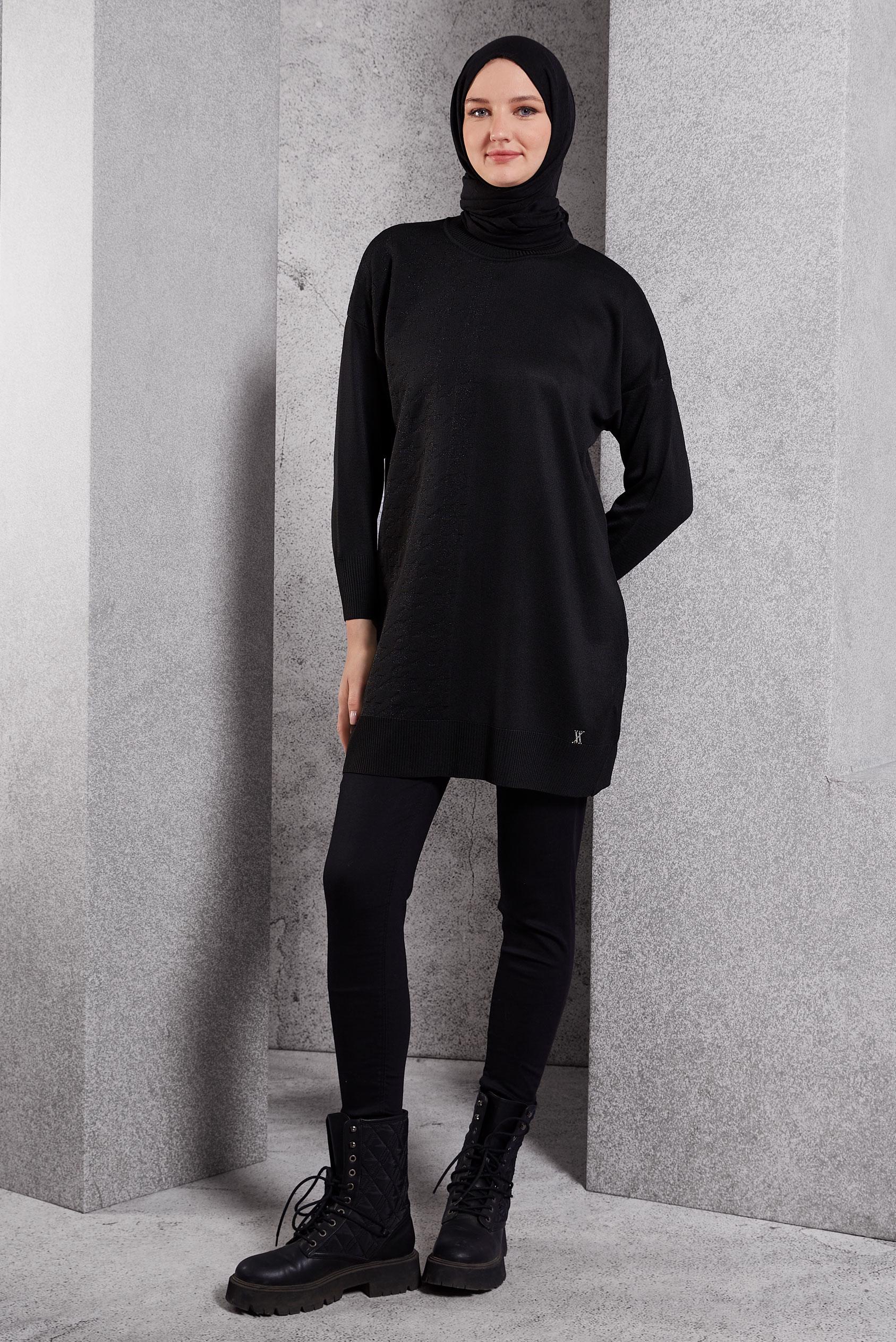 Tesettür giyim SİYAH DÜZ TRİKO TUNİK 44977