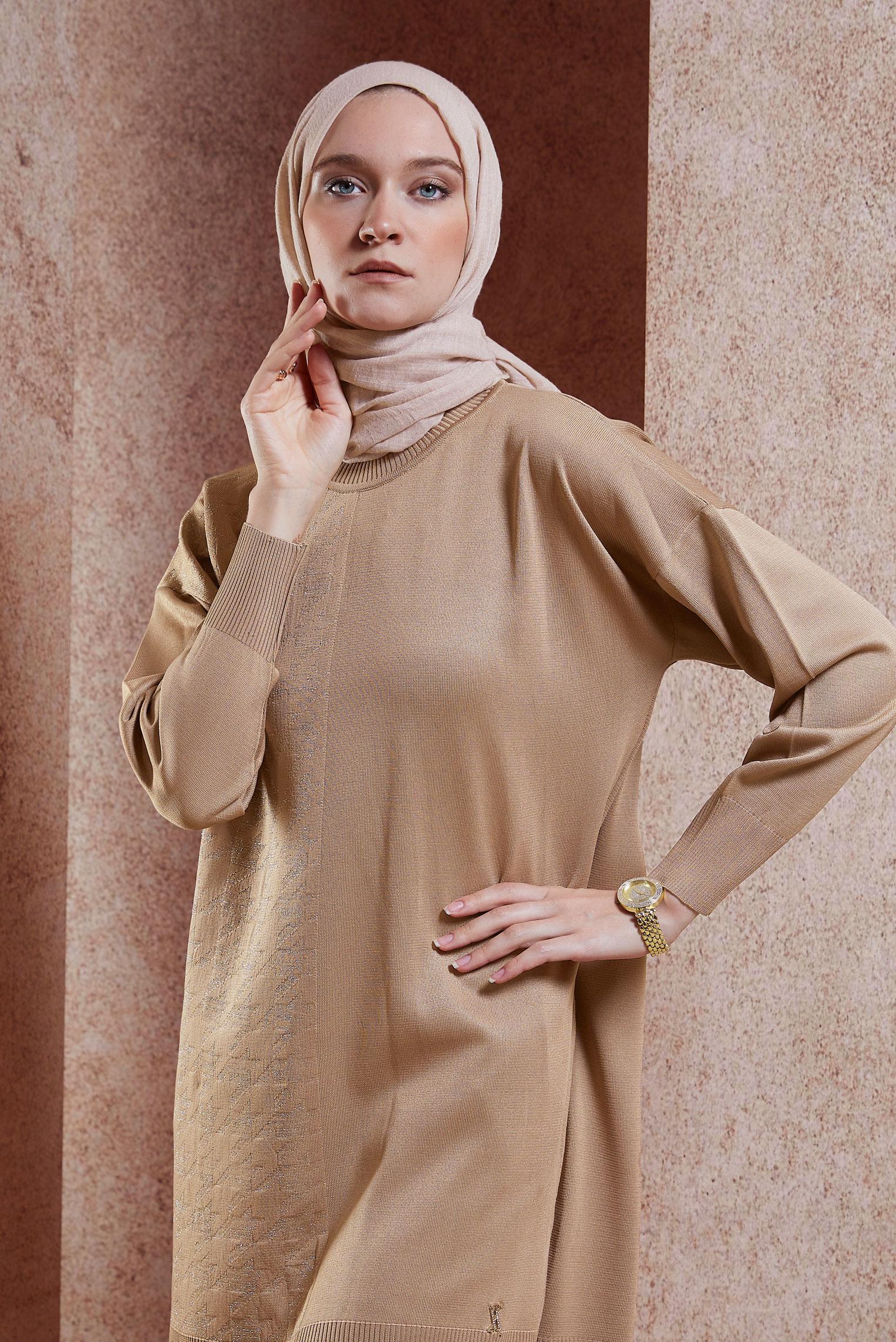 Vêtements hijab BRUN TUNIQUE EN MAILLE BASIQUE 44977