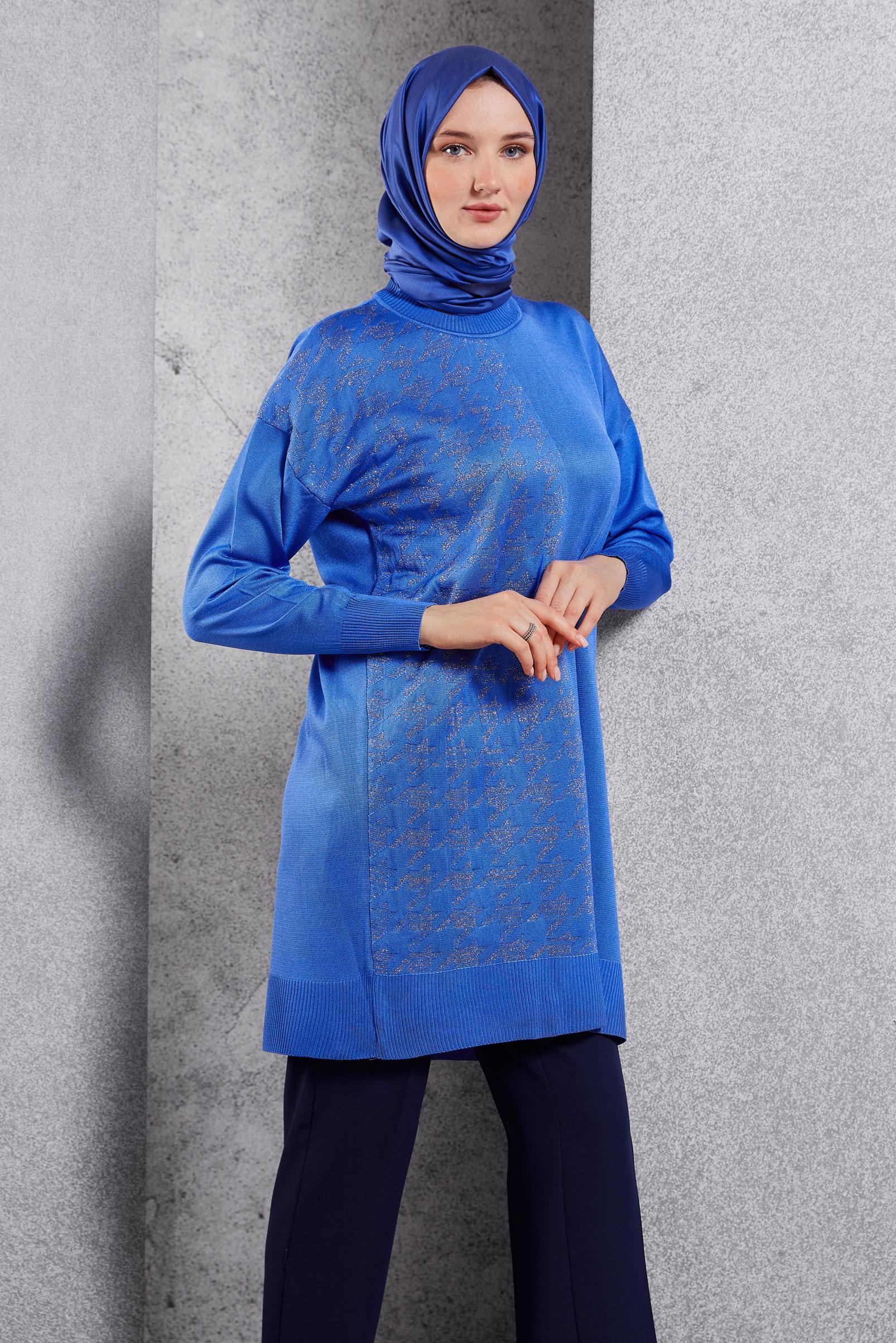 Tesettür giyim LACİVERT DÜZ TRİKO TUNİK 44977