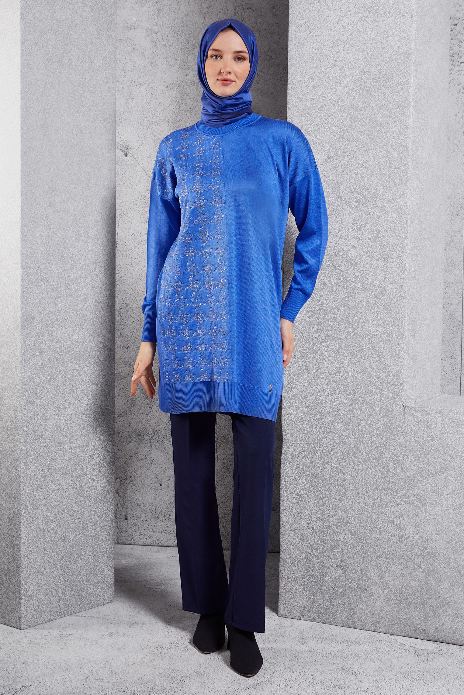 Tesettür giyim LACİVERT DÜZ TRİKO TUNİK 44977