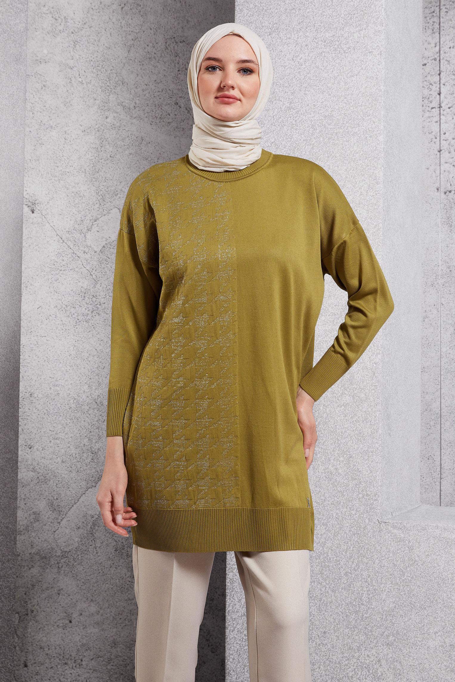 Tesettür giyim YEŞİL DÜZ TRİKO TUNİK 44977