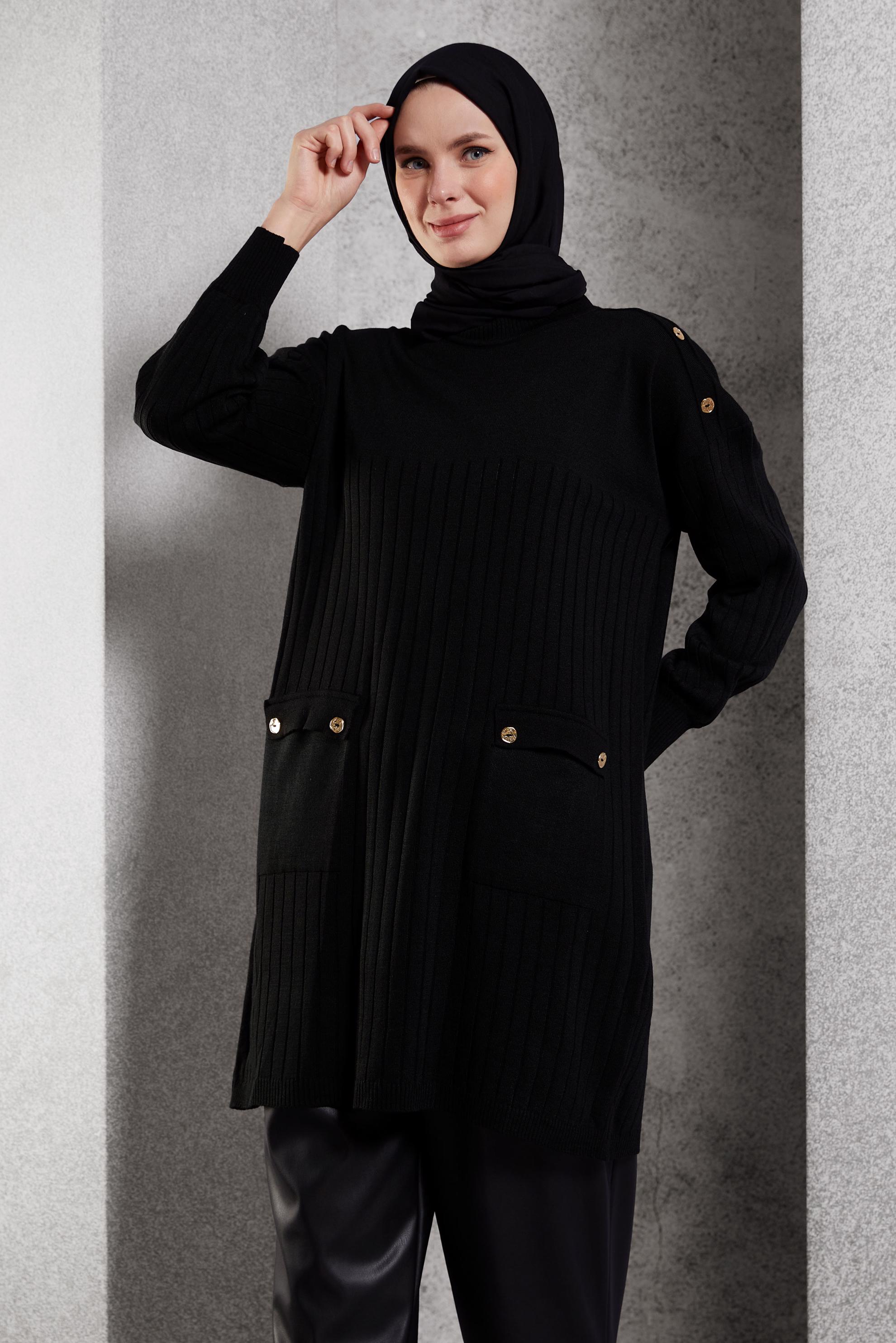 Tesettür giyim SİYAH TRİKO TUNİK 44979