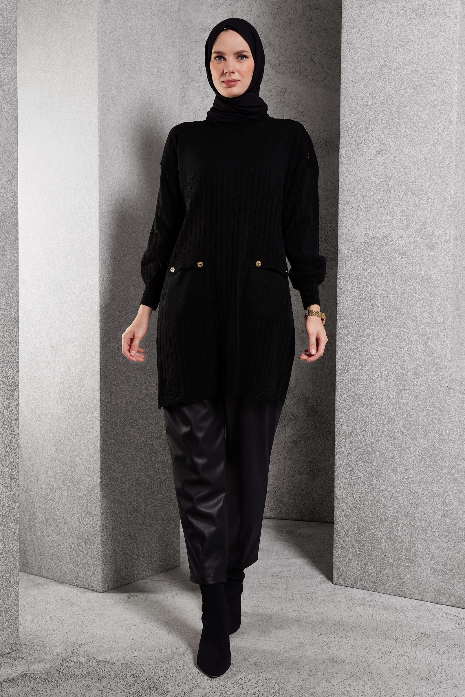 Tesettür giyim SİYAH TRİKO TUNİK 44979