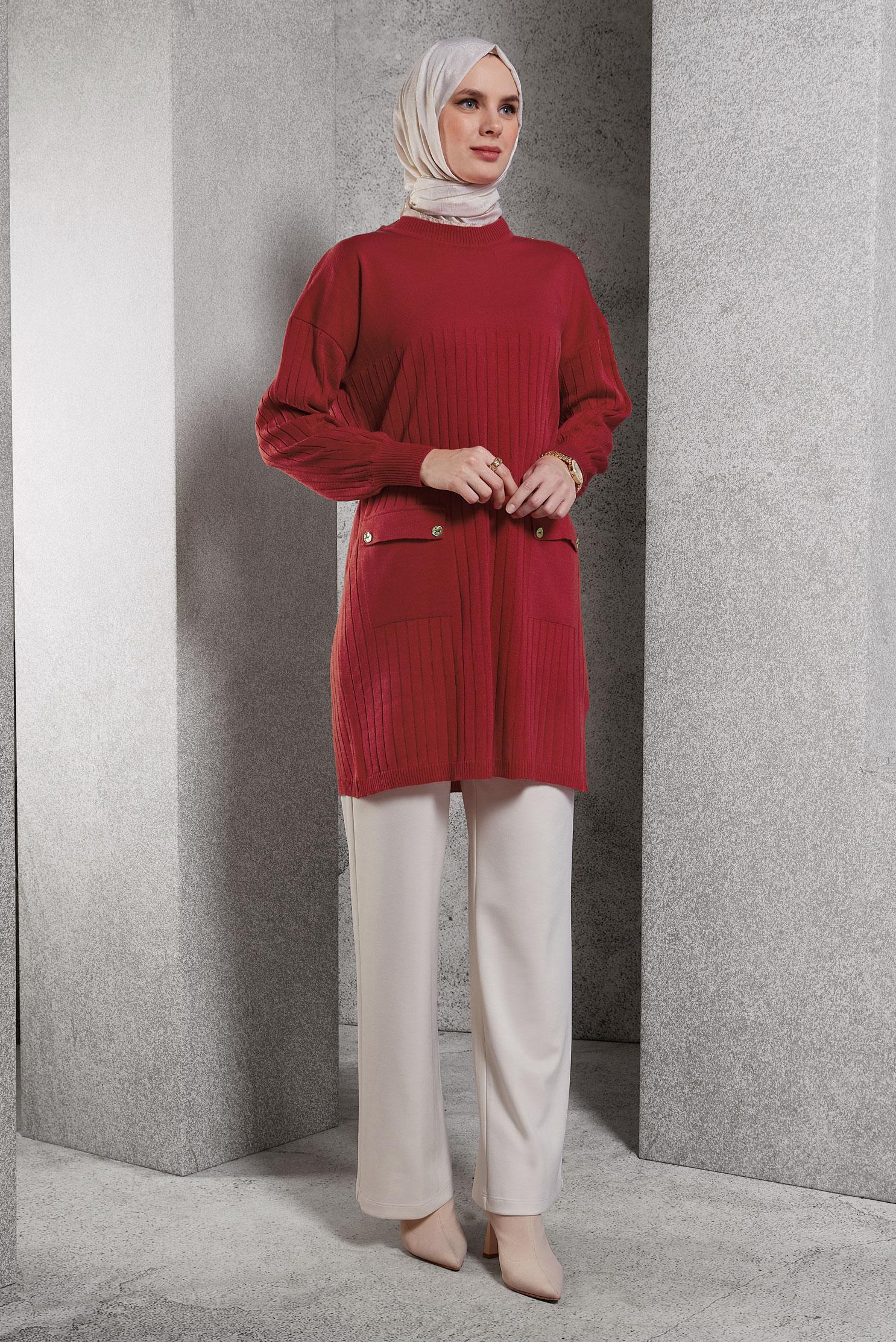 Tesettür giyim MERCAN TRİKO TUNİK 44979