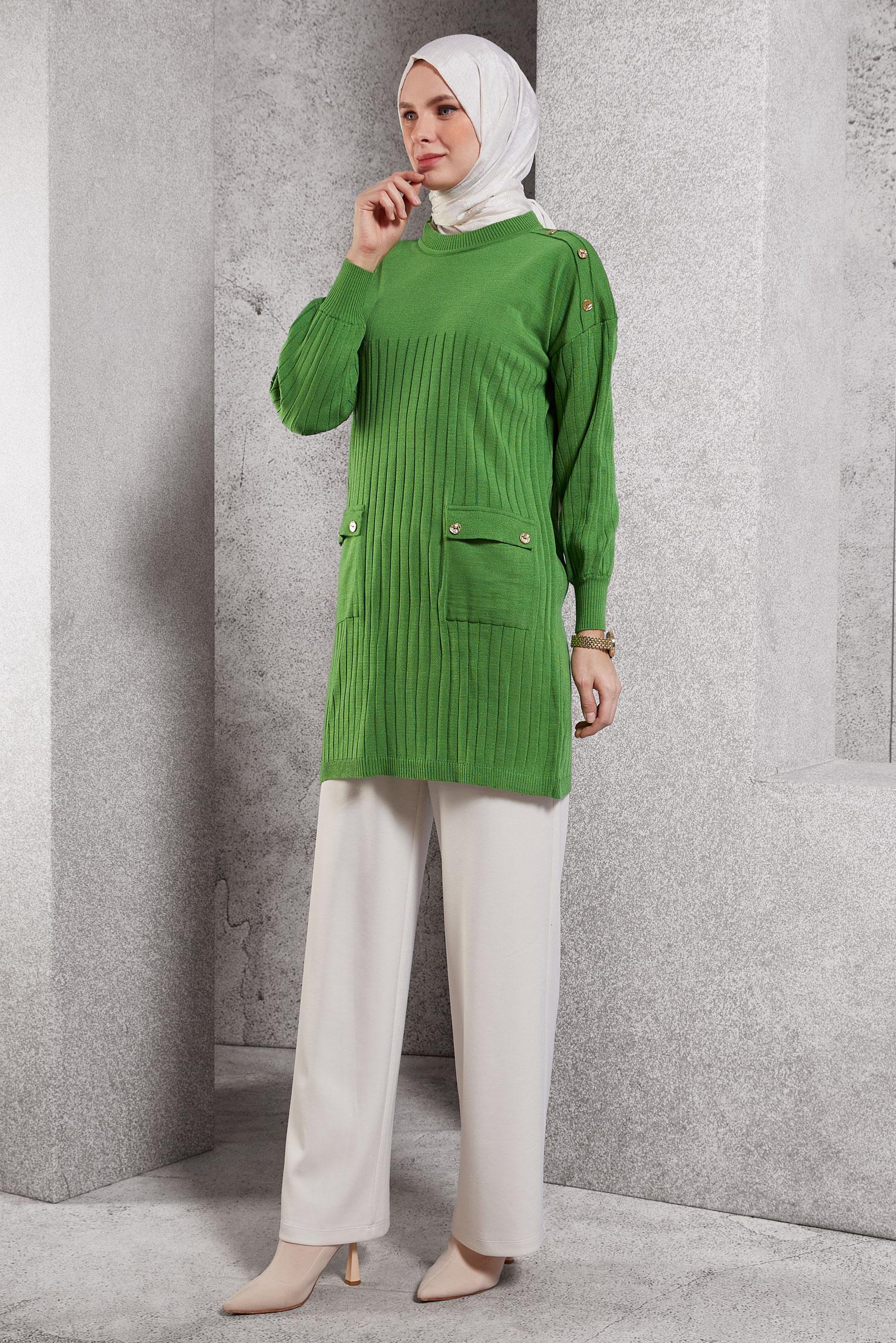 Tesettür giyim YEŞİL TRİKO TUNİK 44979