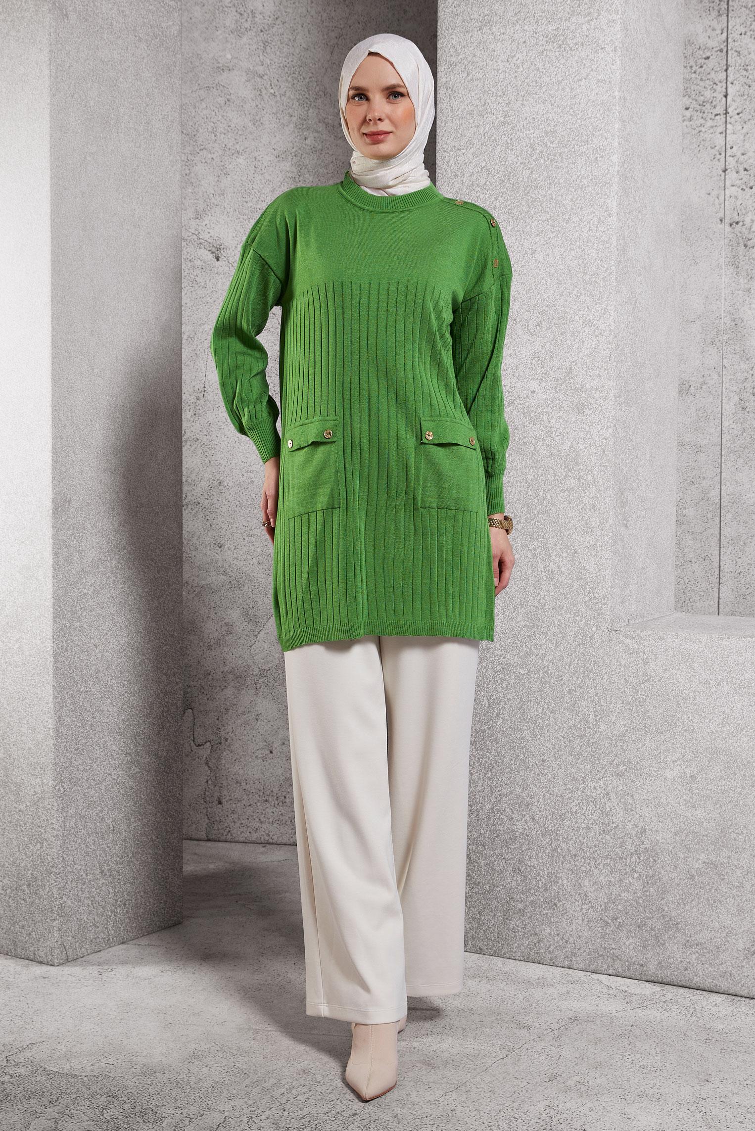 Tesettür giyim YEŞİL TRİKO TUNİK 44979