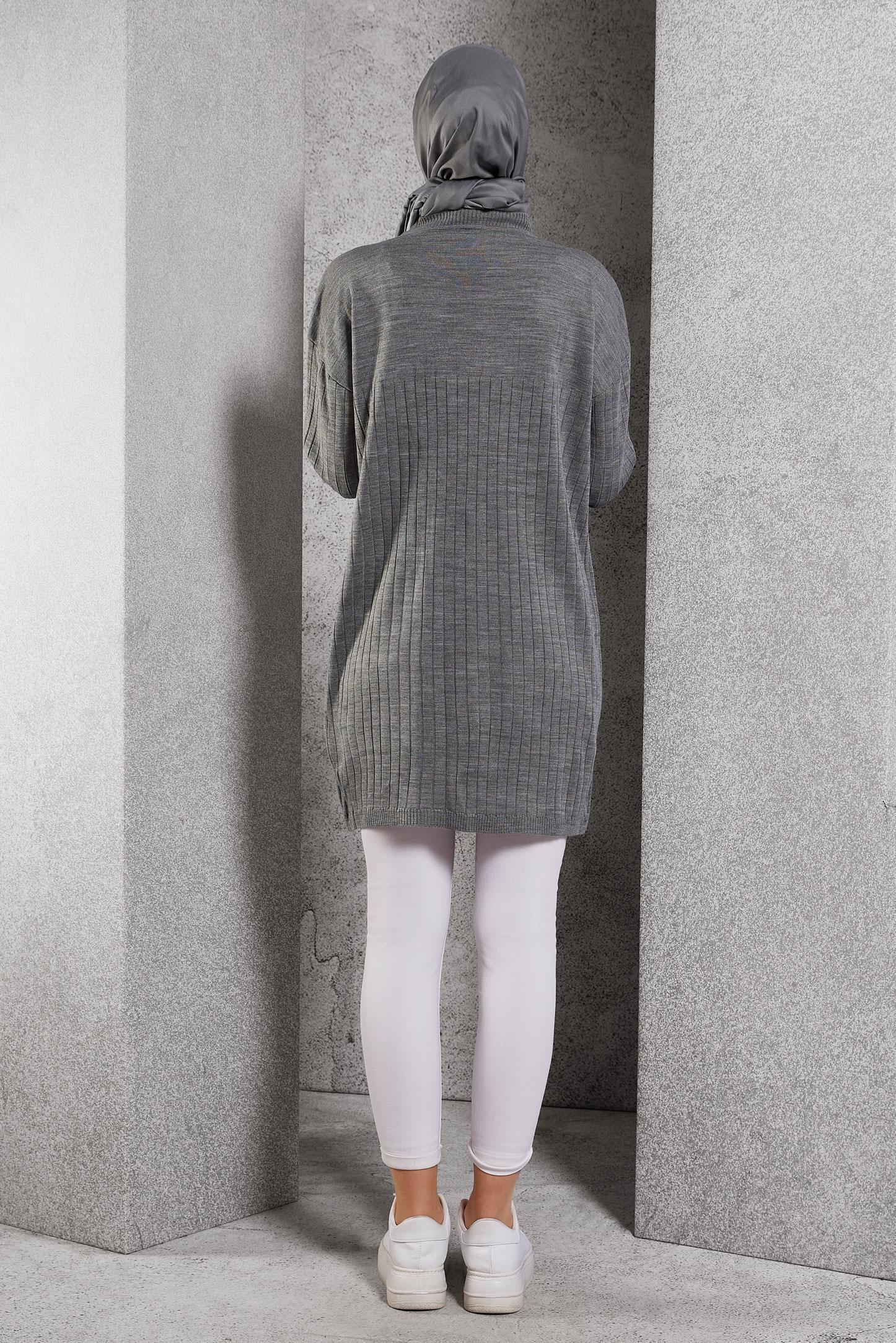 Tesettür giyim GRİ TRİKO TUNİK 44979