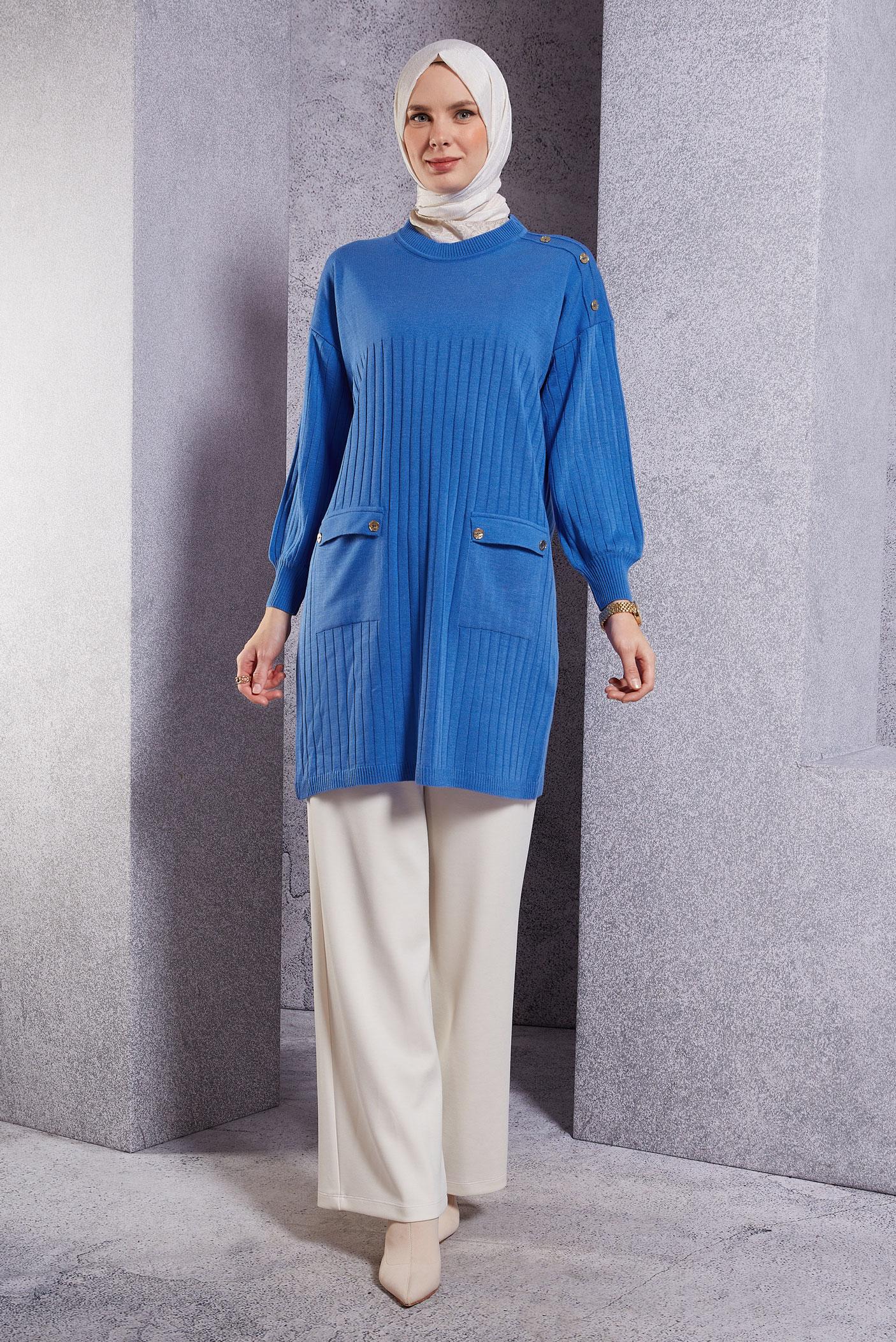 Tesettür giyim MAVİ TRİKO TUNİK 44979