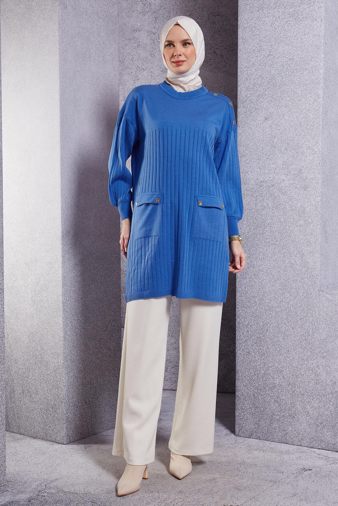 Tesettür giyim MAVİ TRİKO TUNİK 44979
