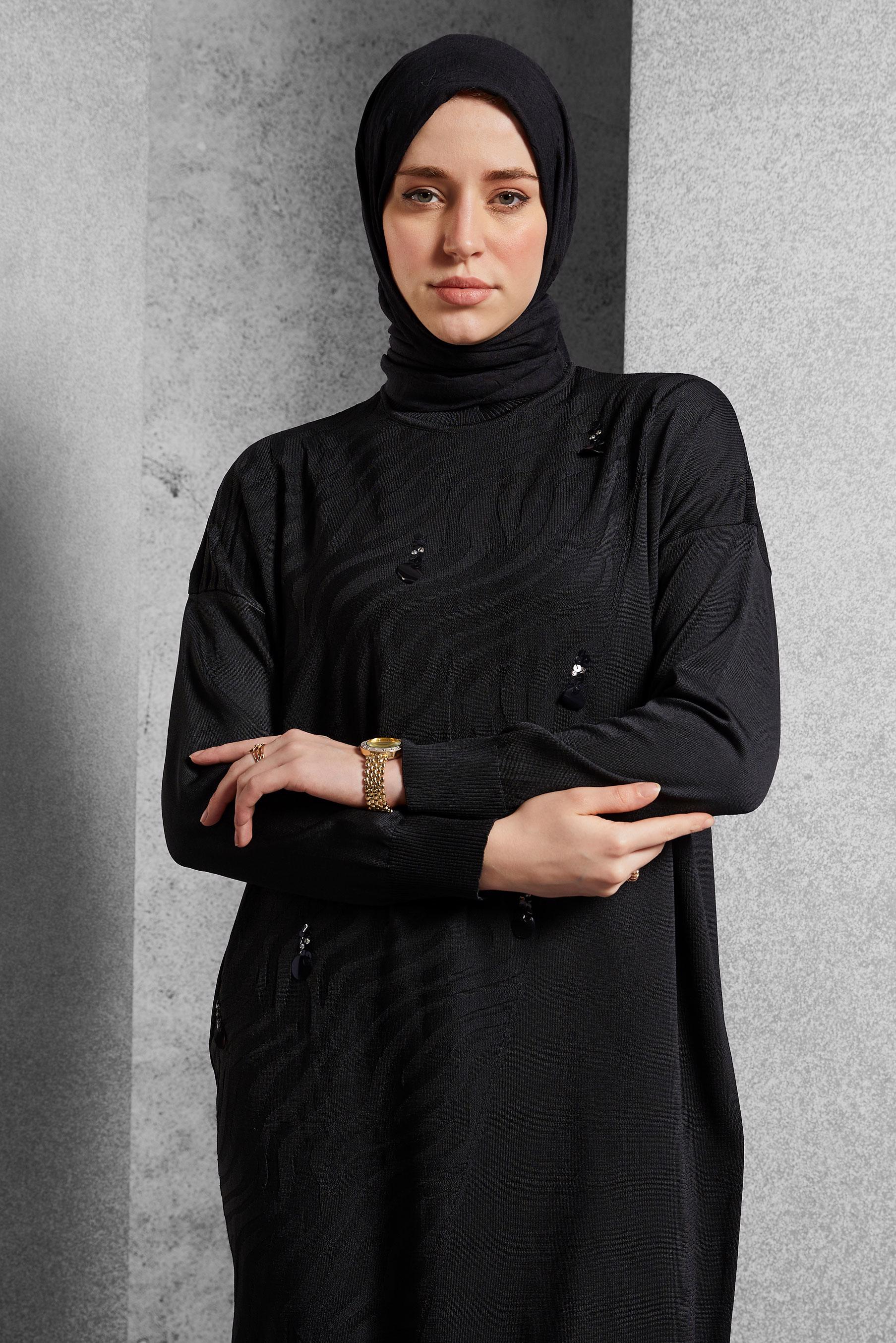Tesettür giyim SİYAH TRİKO TUNİK 44980