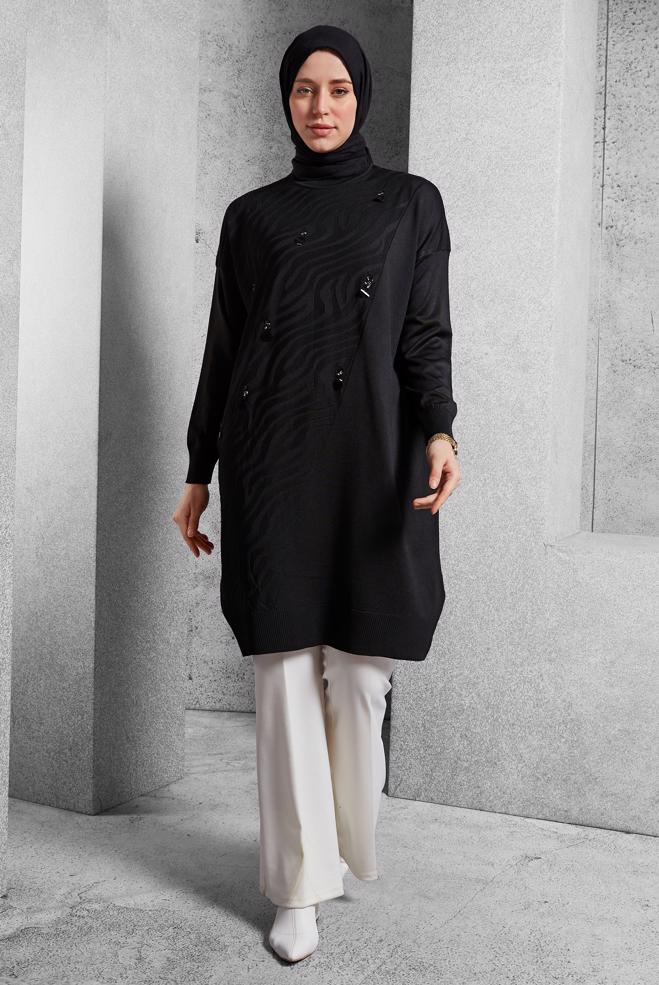 Vêtements hijab NOIR TUNIQUE EN TRICOT 44980 - ALVİNA