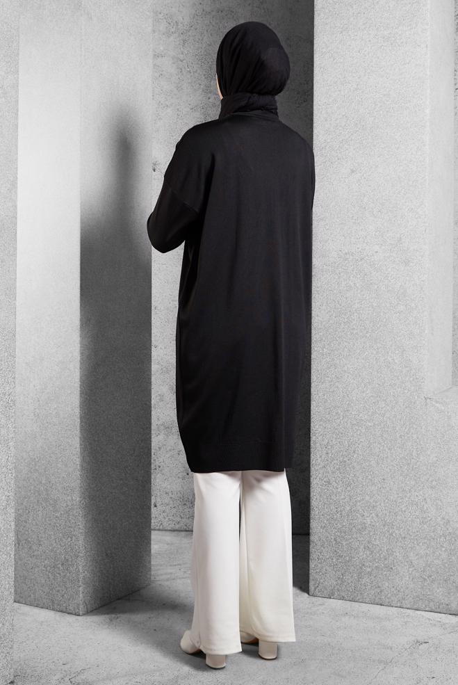 Vêtements hijab NOIR TUNIQUE EN TRICOT 44980 - ALVİNA