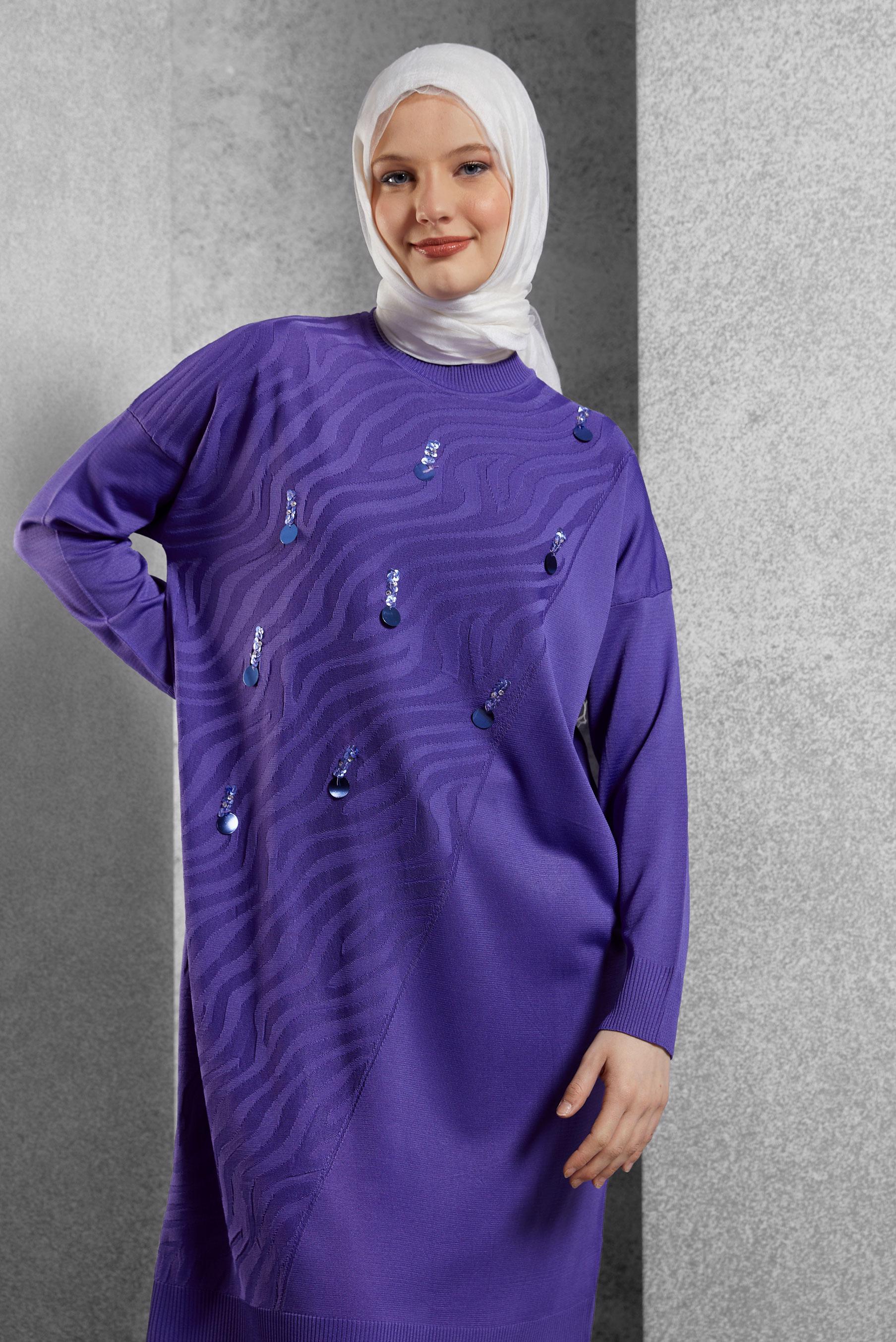 Tesettür giyim MOR TRİKO TUNİK 44980