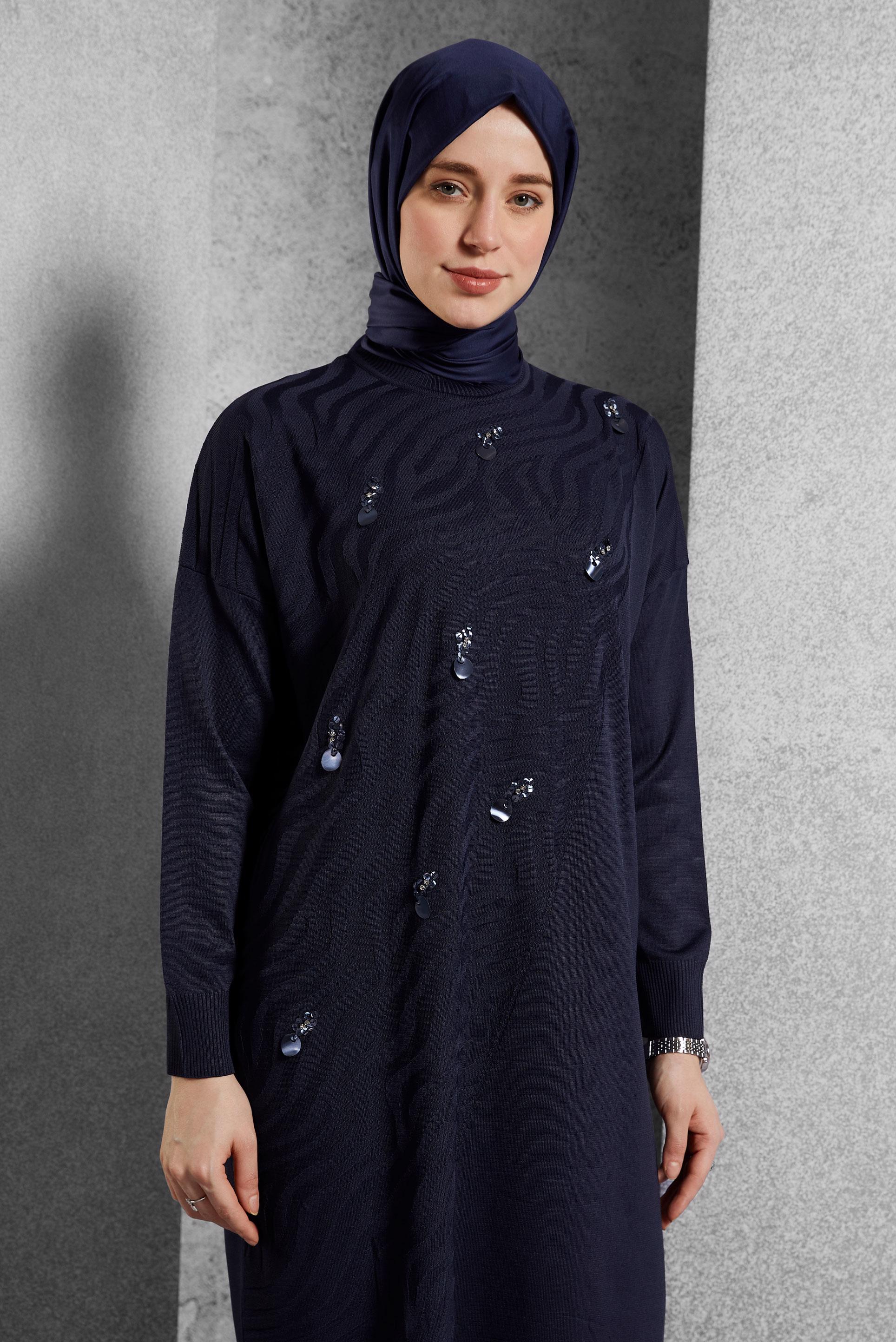 Vêtements hijab BLEU MARINE TUNIQUE EN TRICOT 44980